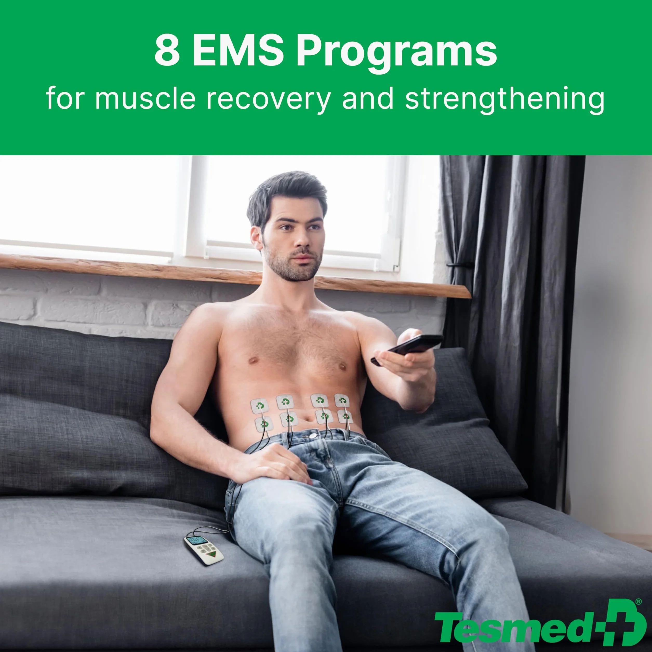 Tesmed FIT 5.8 elektrostymulator mięśni, EMS, TENS, MASAŻ, ulga w bólu i potężny trener mięśni: 22 programy, w tym 6 konfigurowalnych pod względem częstotliwości, szerokości impulsu i czasu trwania.