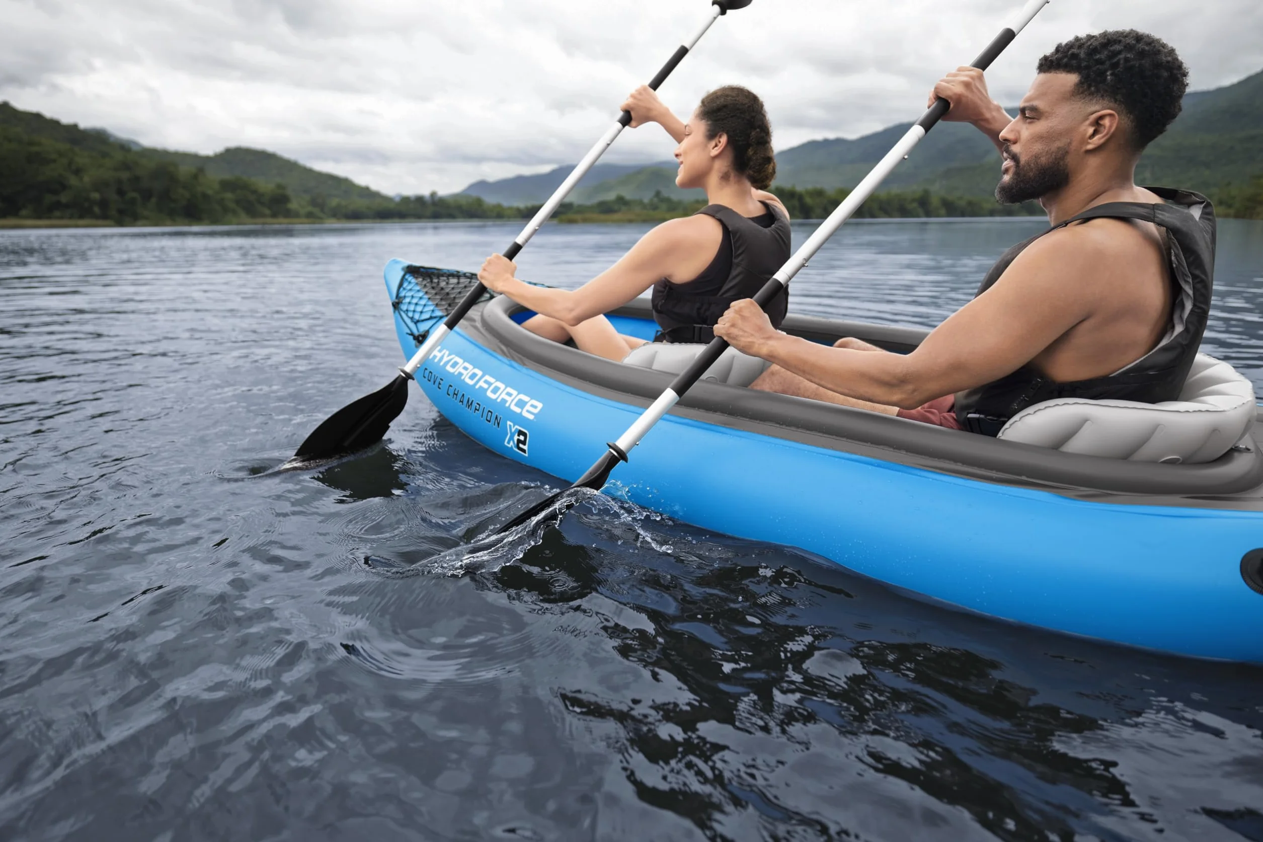 Bestway Hydro-Force Cove Champion X2 Kajak, zestaw nadmuchiwanych łodzi z pompką ręczną, wiosłami, siedzeniami, płetwami i torbą do przechowywania, dwuosobowy