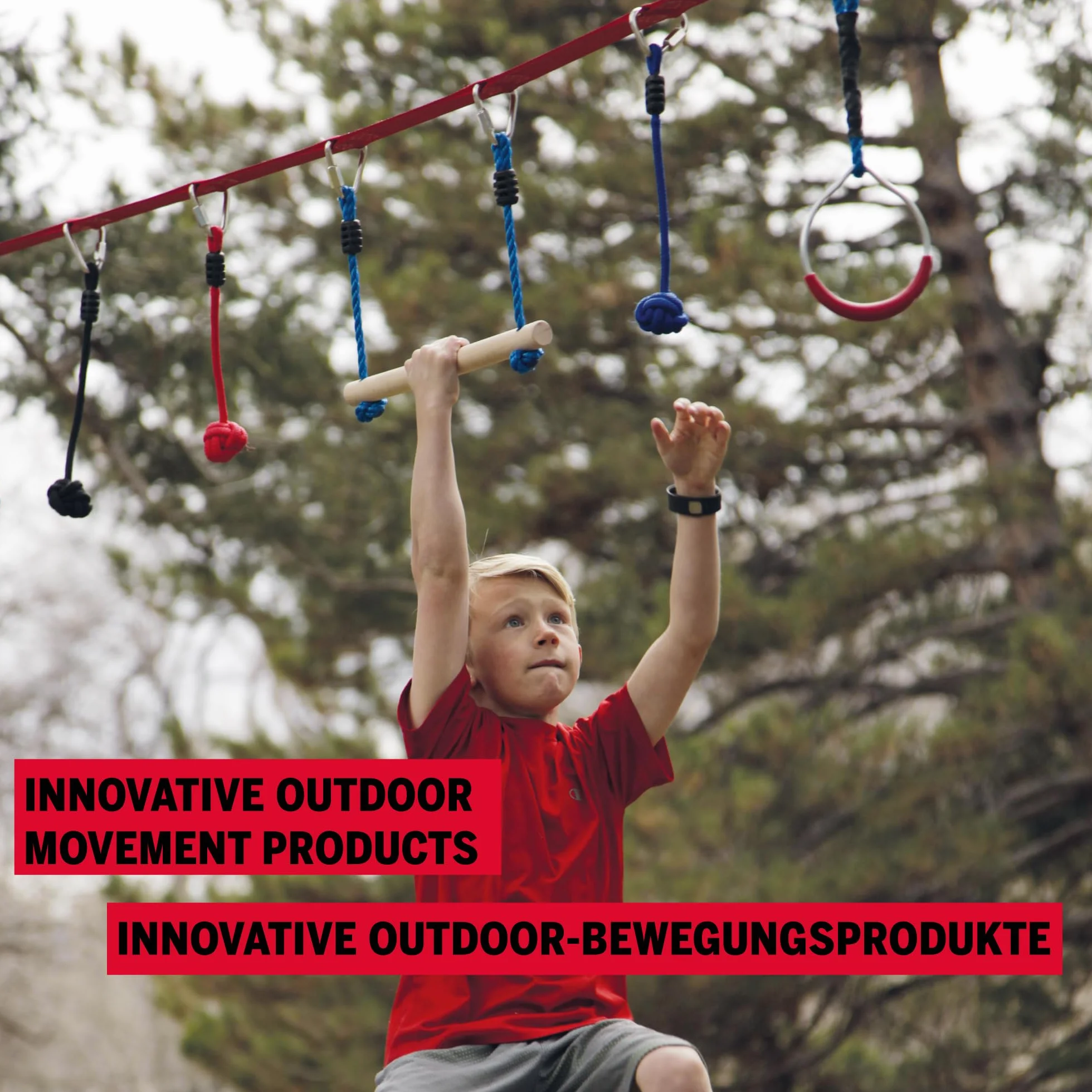 Slackers USA Ninja Line zestaw startowy, 11 metrowy trener hangel, wspaniały 11-częściowy kompletny zestaw, może być również używany jako slackline, z 7 przeszkodami, trenuj jak ninja, 980020