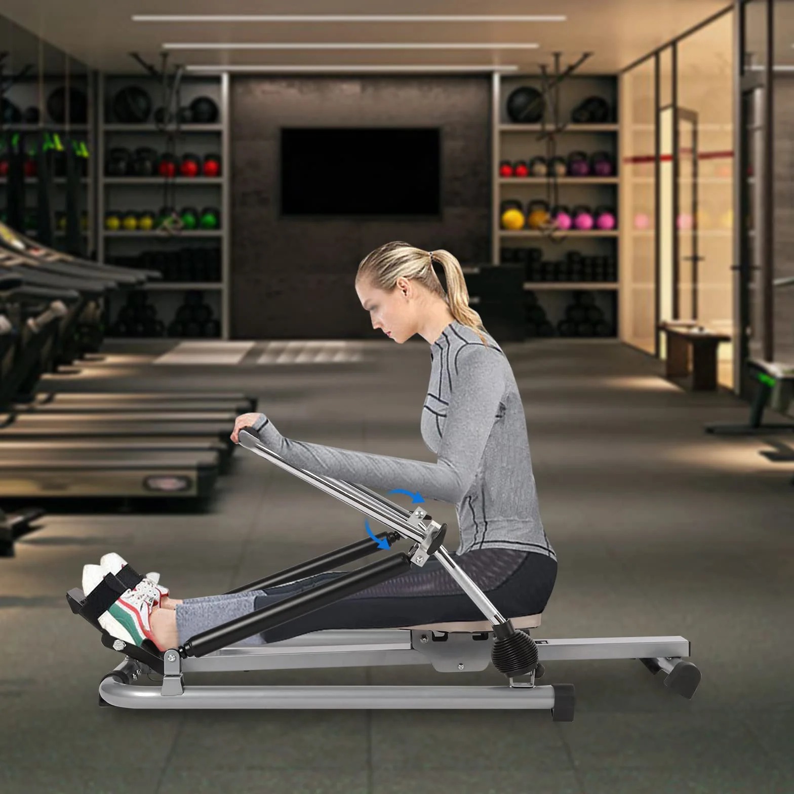 Składany wioślarz z monitorem LCD, regulowany, 106 cm, opór 15-55 kg