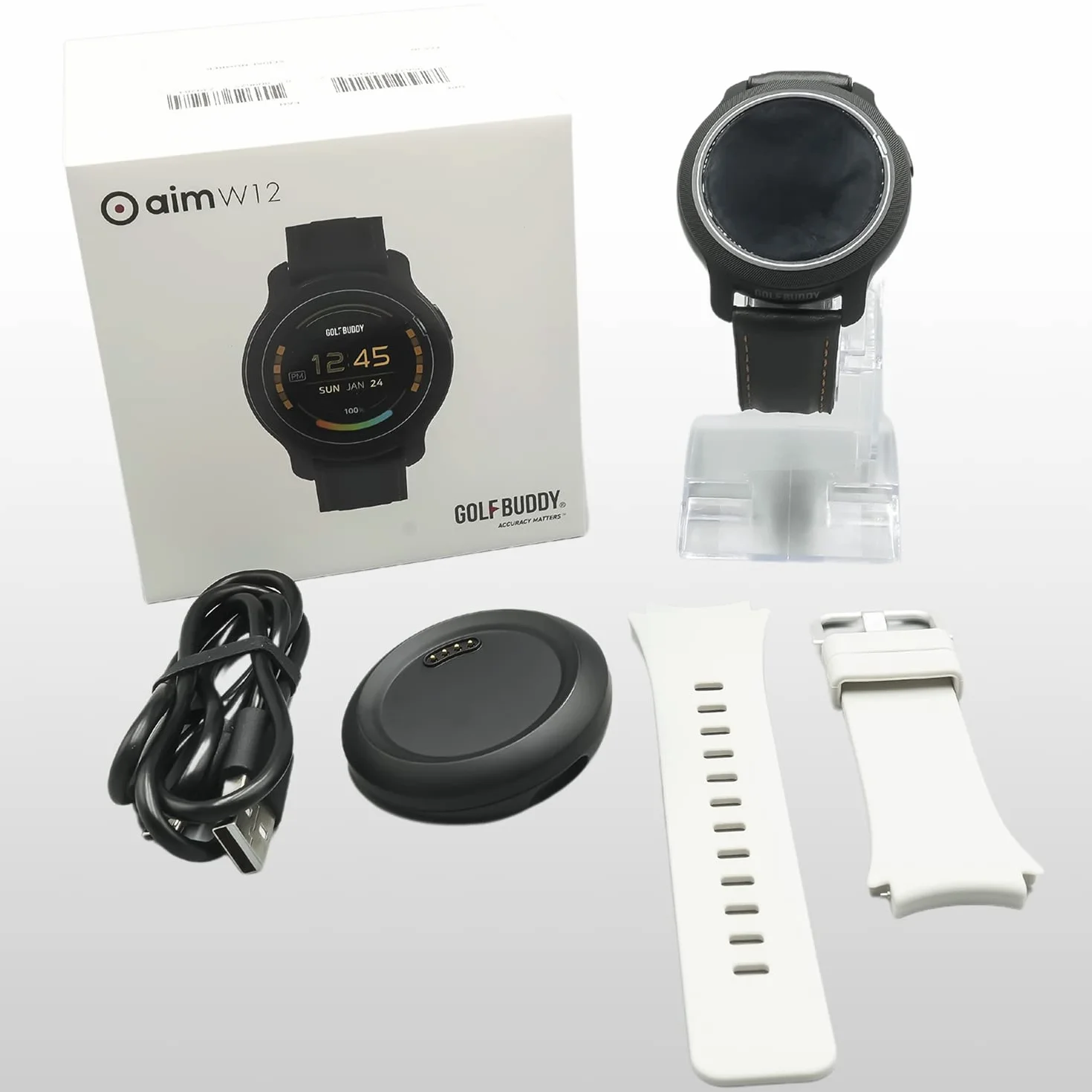 GolfBuddy Aim W12 GPS Zegarek golfowy kolorowy ekran dotykowy zielony undulation podgląd otworów