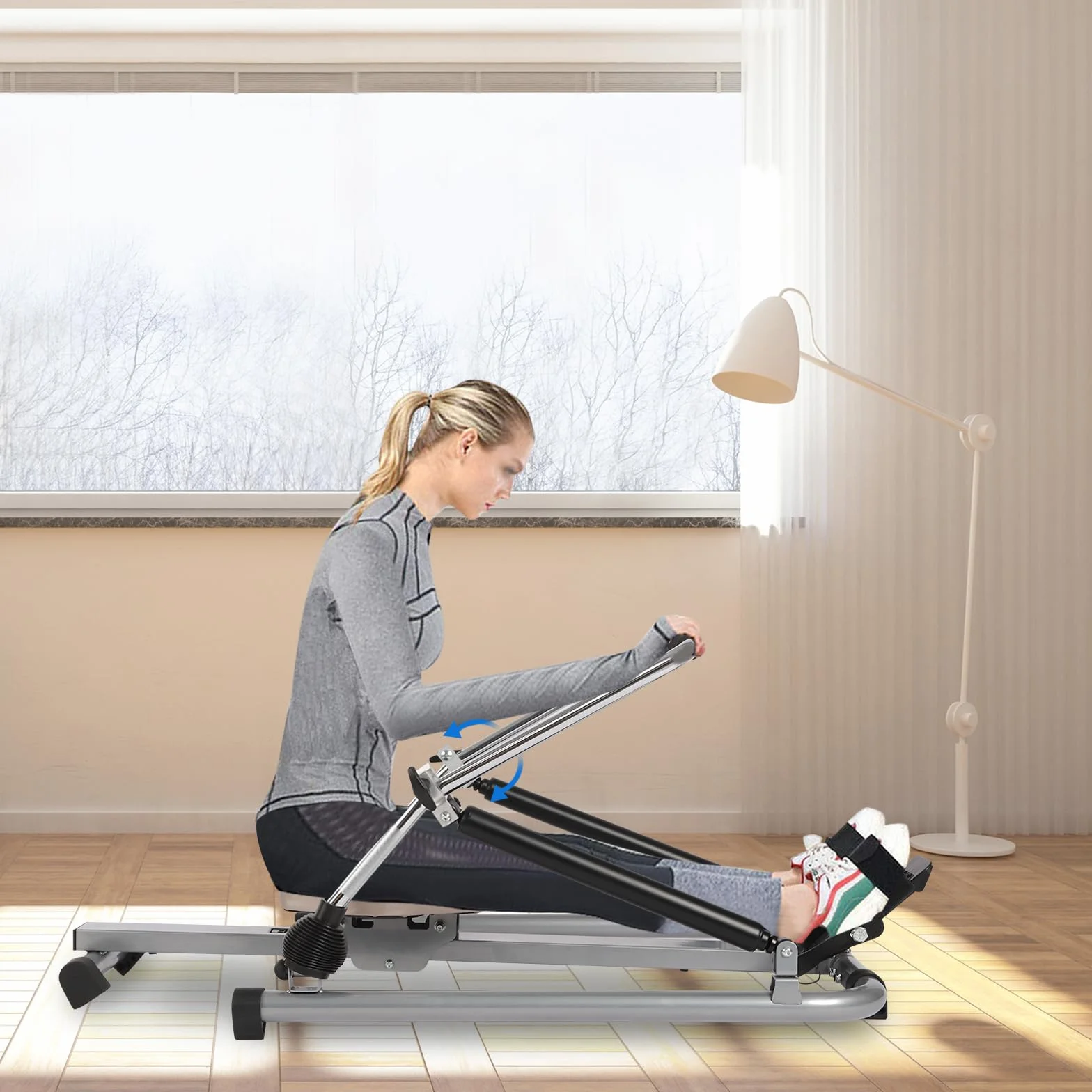 Składany wioślarz z monitorem LCD, regulowany, 106 cm, opór 15-55 kg