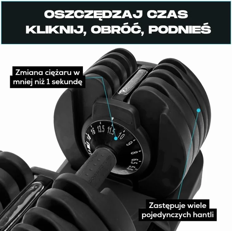 BRAINGAIN Regulowana, hantli para 15 w 1 (24 kg) ustawienia ciężaru, technologia Smart-Click umożliwiająca szybką zmianę ciężaru z bezpiecznym systemem blokującym, antypoślizgowy uchwyt