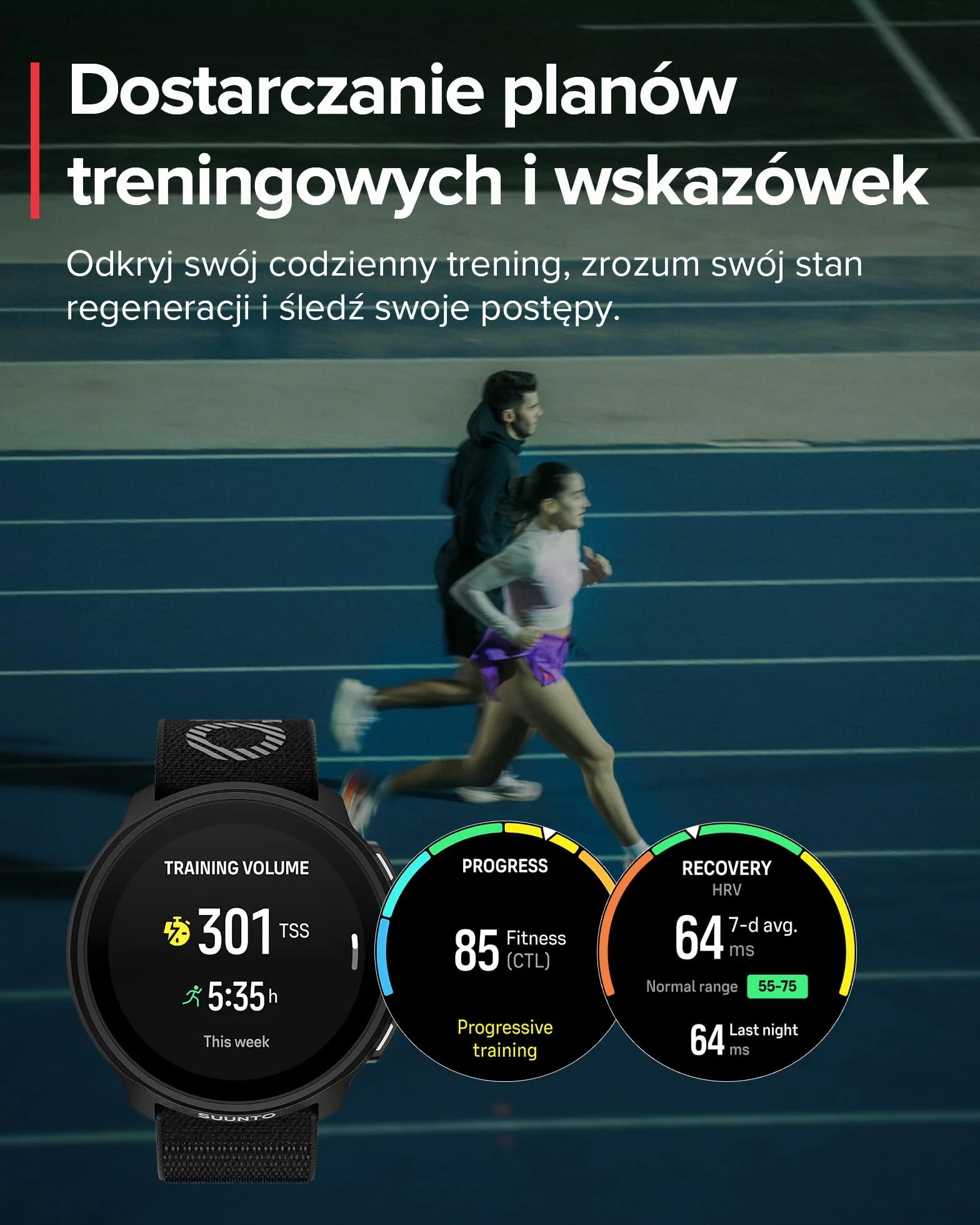 SUUNTO Run zegarek do biegania GPS AMOLED 1,32" multisport monitor aktywności śledzenie tętna/snu bateria 12 dni pamięć muzyczna 4 GB