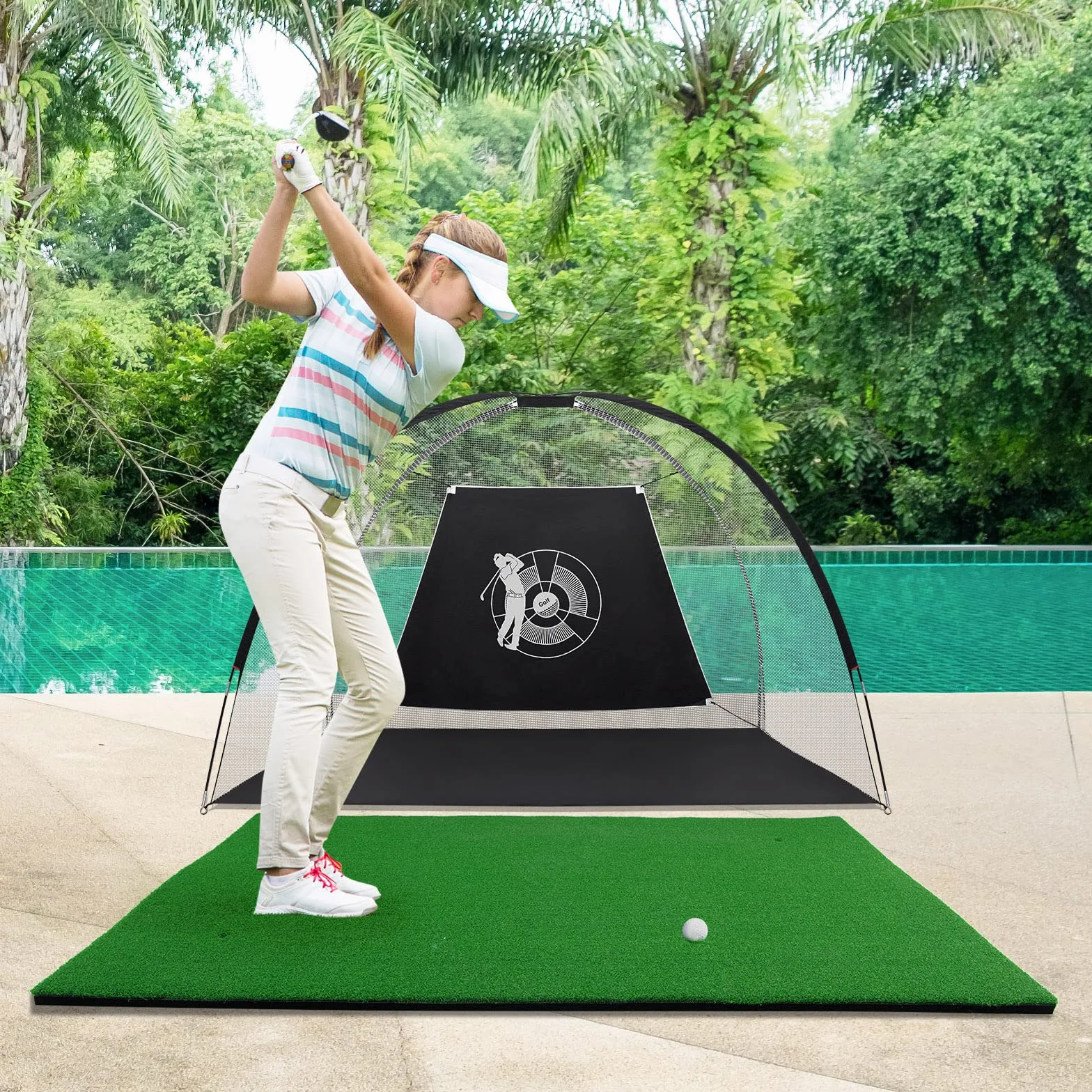 COSTWAY 150 x 100 cm mata do golfa, mata treningowa do golfa zawierająca 3 gumowe tee, mata golfowa z 2 pozycjami uderzenia, do użytku wewnętrznego i zewnętrznego