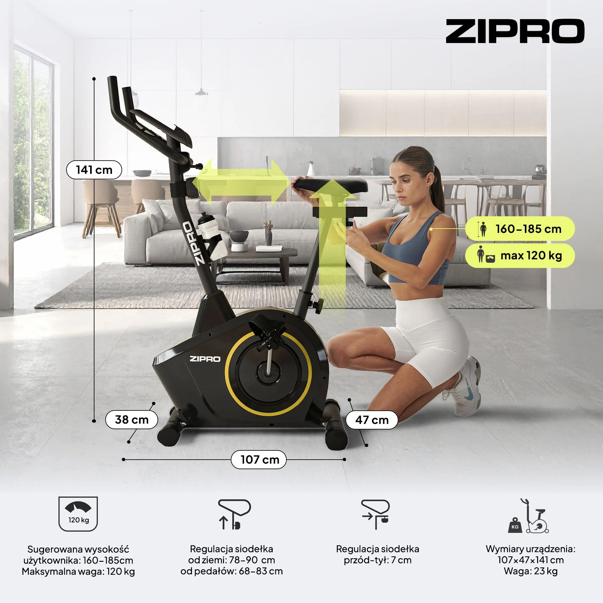 ZIPRO Rower Treningowy z 8 Stopniowym Oporem Magnetycznym, Pomiarem Pulsu, Wyświetlaczem LCD, Uchwytem na Telefon, Regulowanym Siodełkiem i Kierownicą, Rower Domowy do Treningu Cardio (Boost)