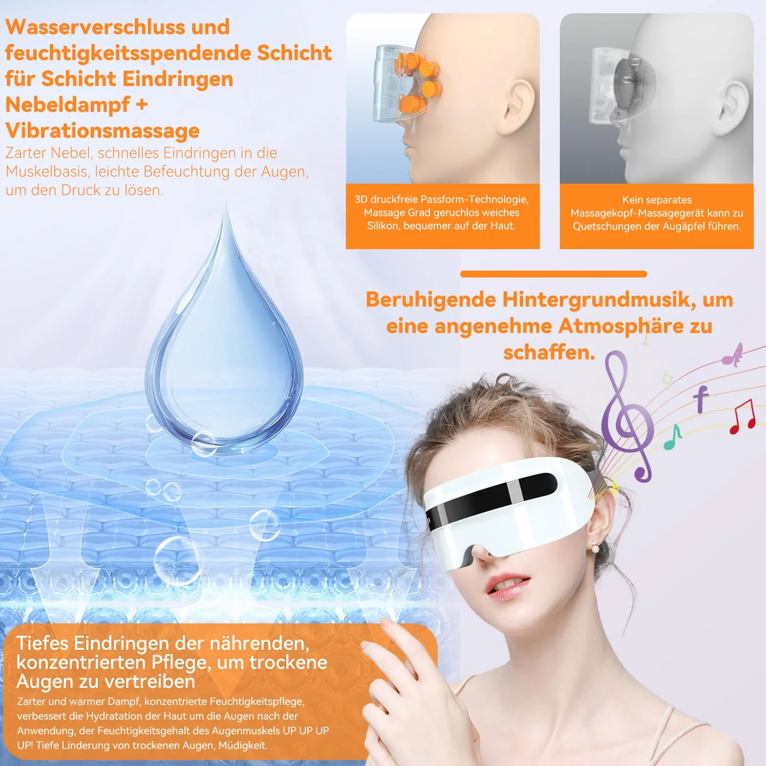 Masażer do oczu z parą, rozgrzewająca maska na oczy z wibracjami i muzyką Bluetooth, urządzenie do masażu oczu dla zmęczonych i suchych oczu, 5 trybów wielokrotnego ładowania
