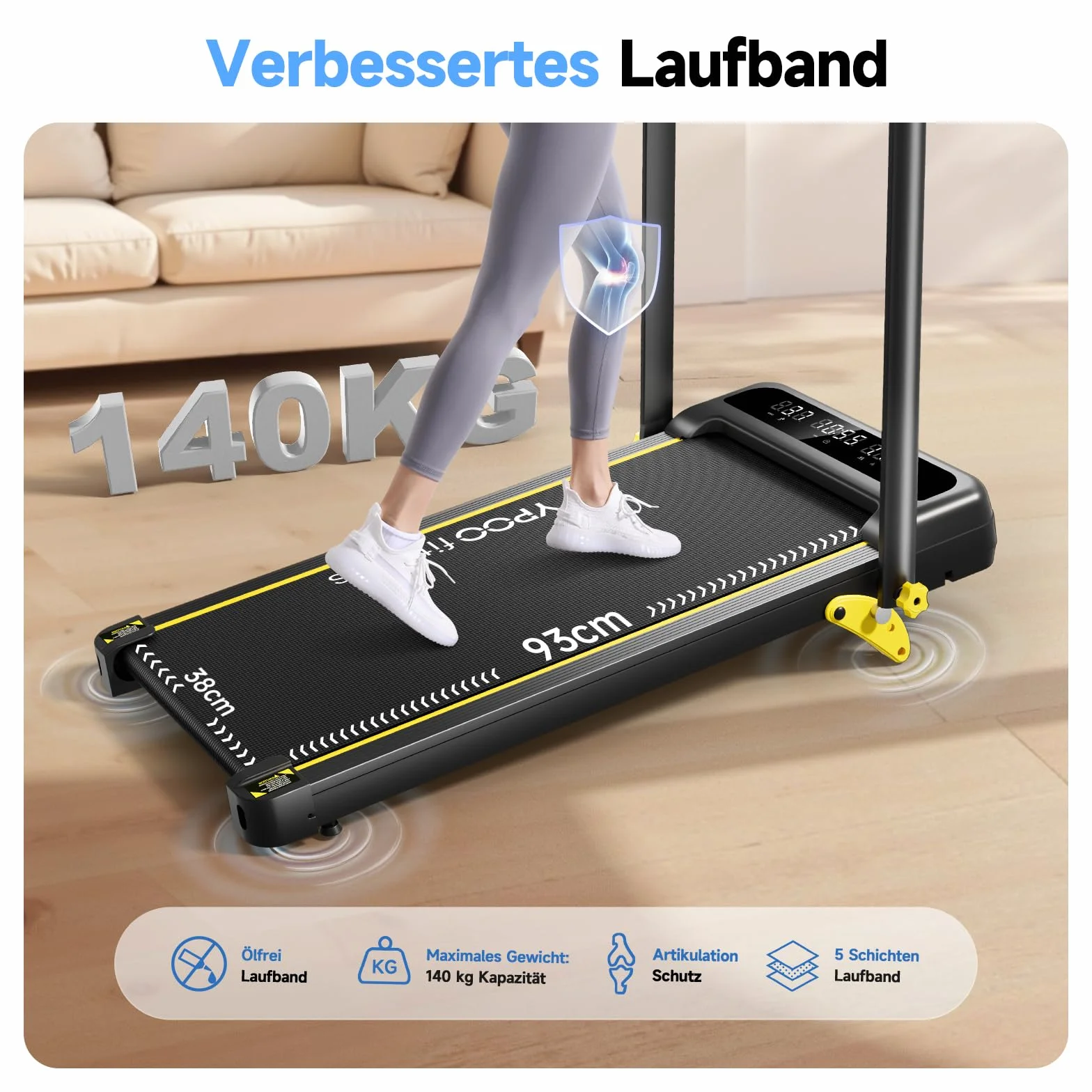 YPOO Bieżnia składana z nachyleniem 140 kg 2,5 HP cicha