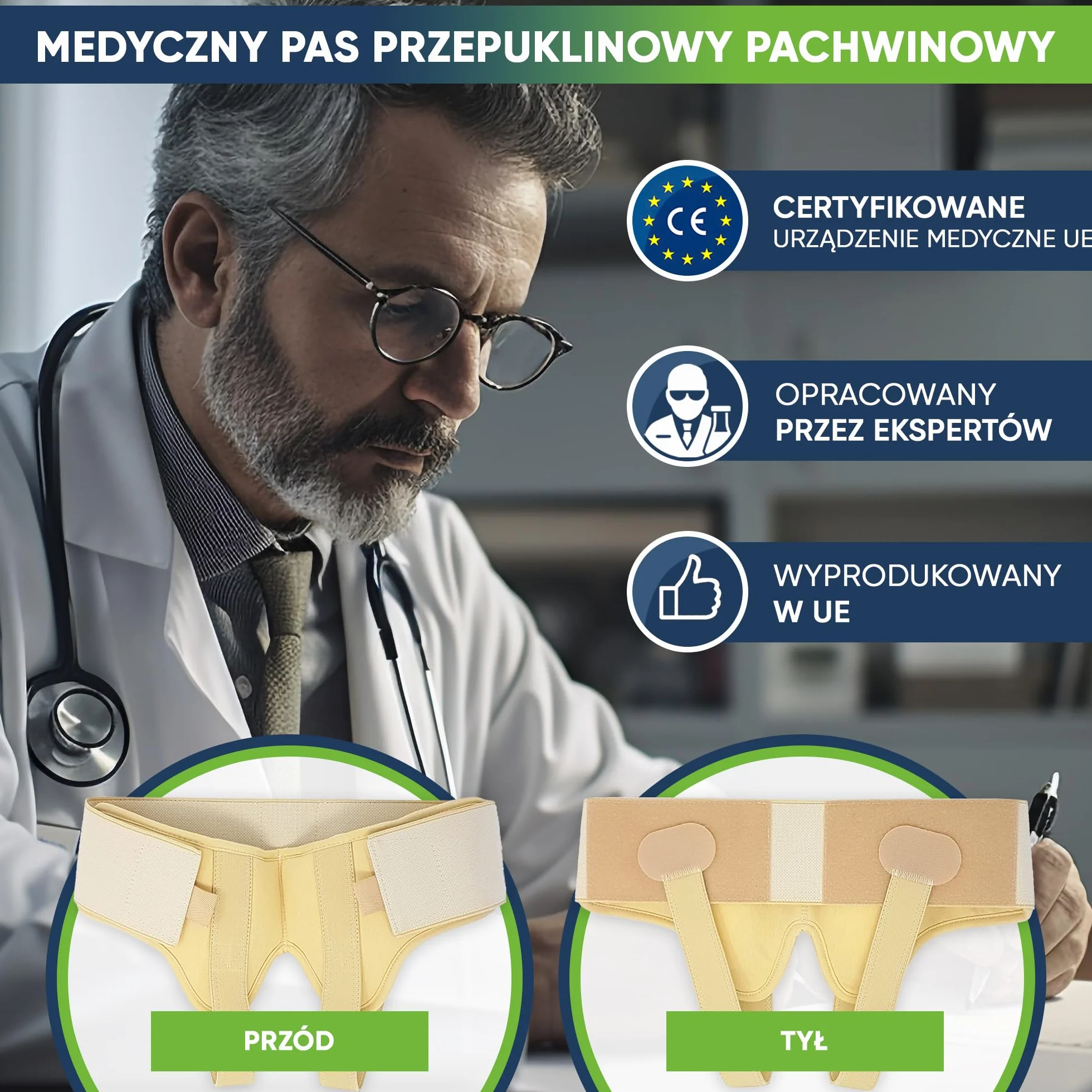 Pas aHeal przynoszący ulgę w bólu wywołanym przez obustronną przepuklinę pachwinową - Komfortowy pas podtrzymujący pachwiny po stronie lewej, prawej lub obu - Przed lub po wystąpieniu urazu- Rozmiar 2
