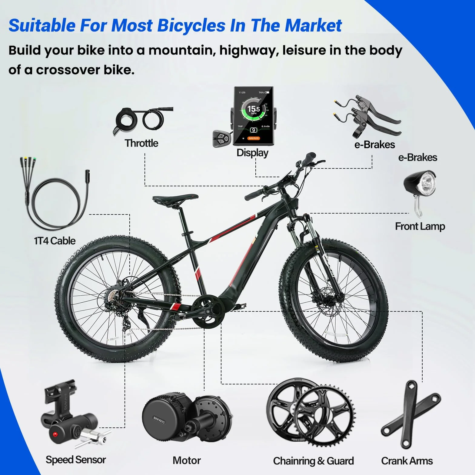 Bafang BBS01B BBS02B BBS HD Zestaw silnika centralnego z wyświetlaczem C18 do roweru górskiego, 68 mm, korby, roweru podmiejskiego