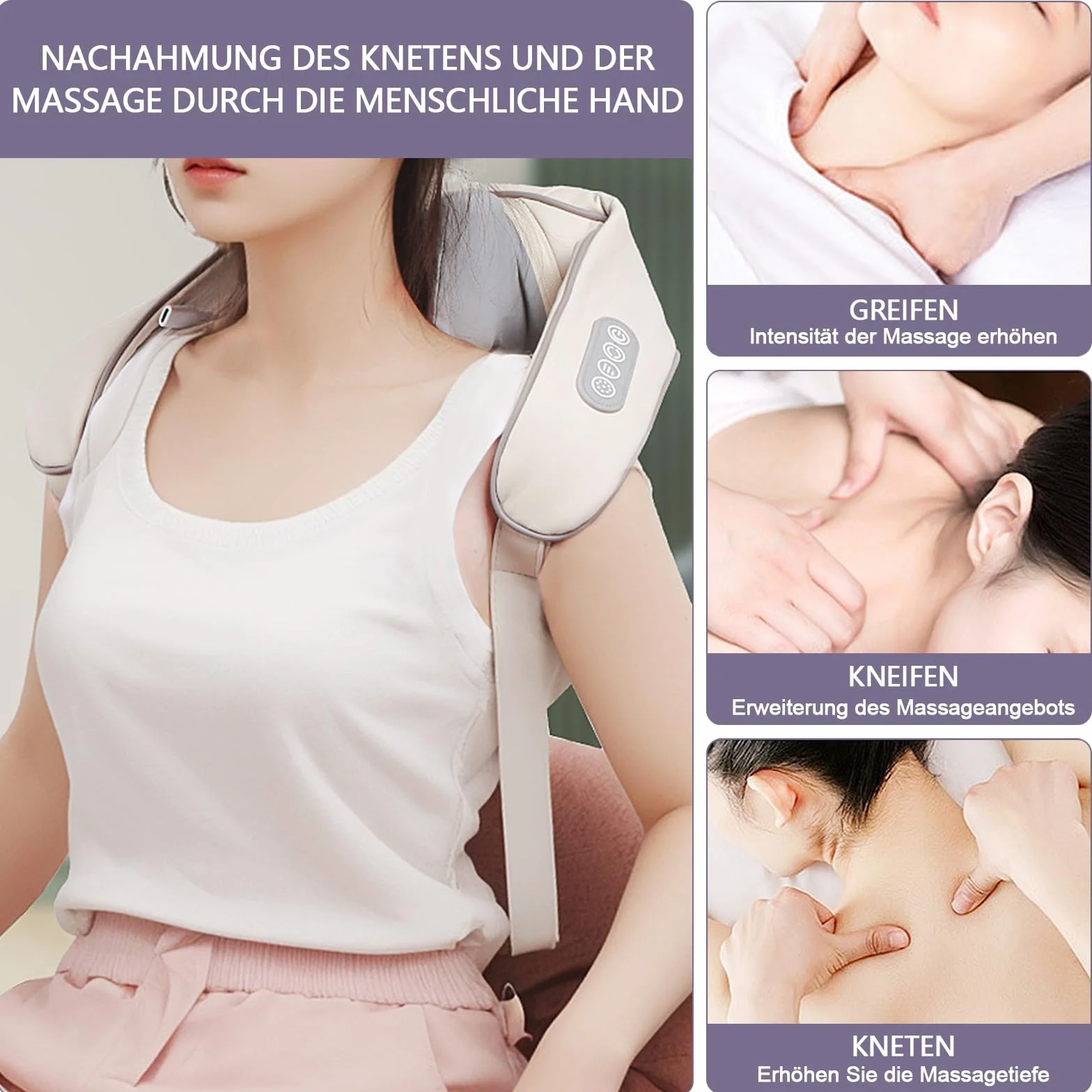 Urządzenie do masażu ramion i karku, masażer Shiatsu z głębokimi tkankami 6D, z 6 silikonowymi głowicami do masażu, głębokie ugniatanie tkanek, elektryczne urządzenie do masażu pleców, nóg