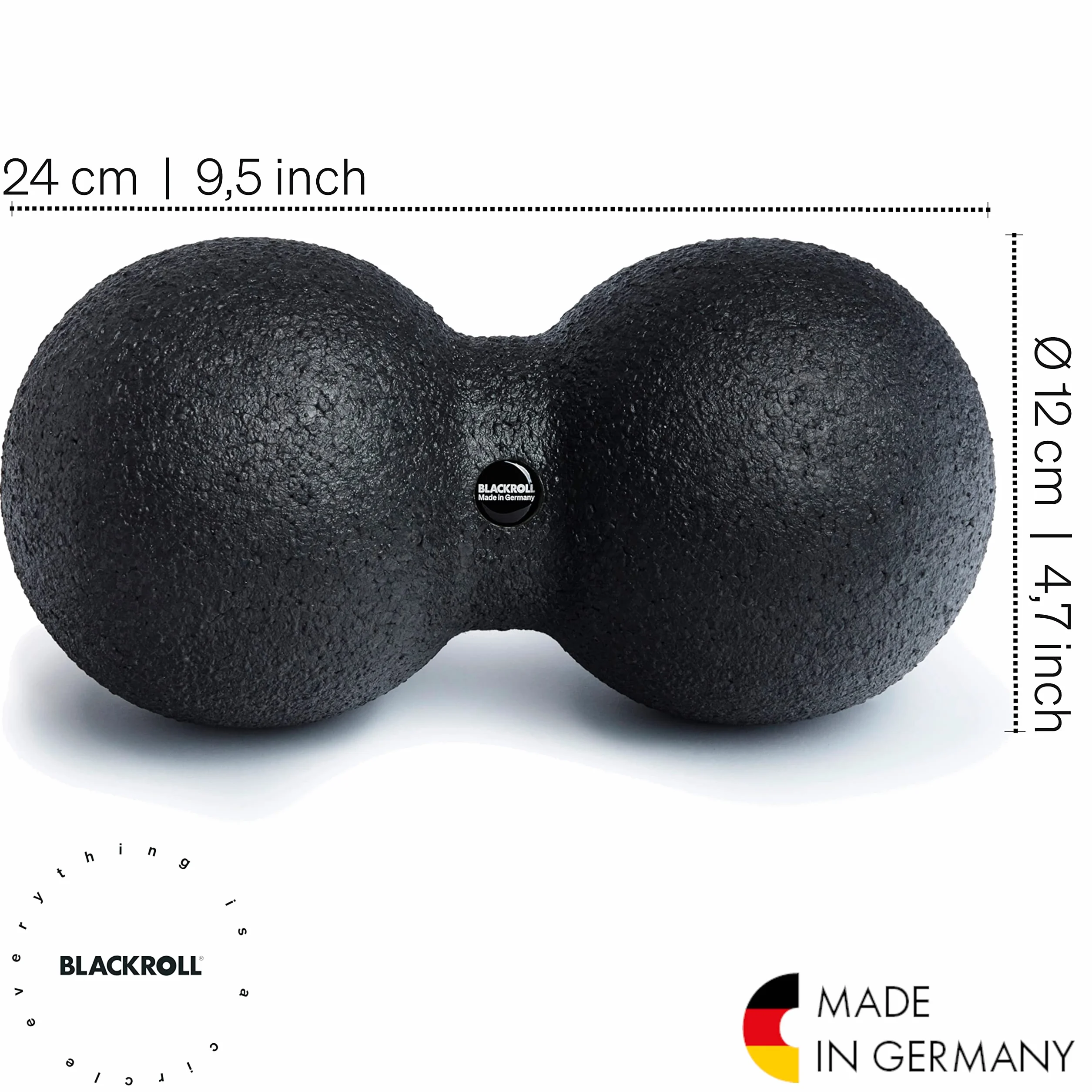 BLACKROLL DuoBall Podwójna Piłka do Masażu Powięzi, Czarna, 12 cm, AMDBBK12SACC
