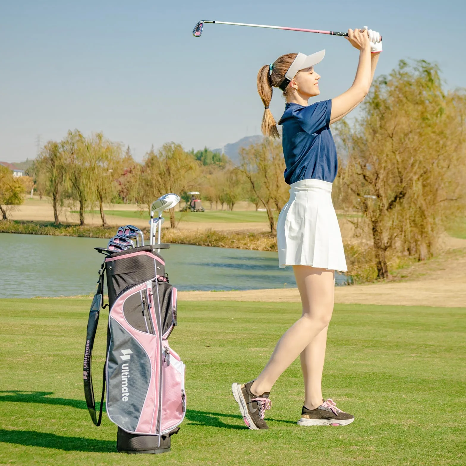 COSTWAY Kompletny zestaw damskich kijów golfowych 11-częściowy dla praworęcznych z torbą i osłoną przeciwdeszczową