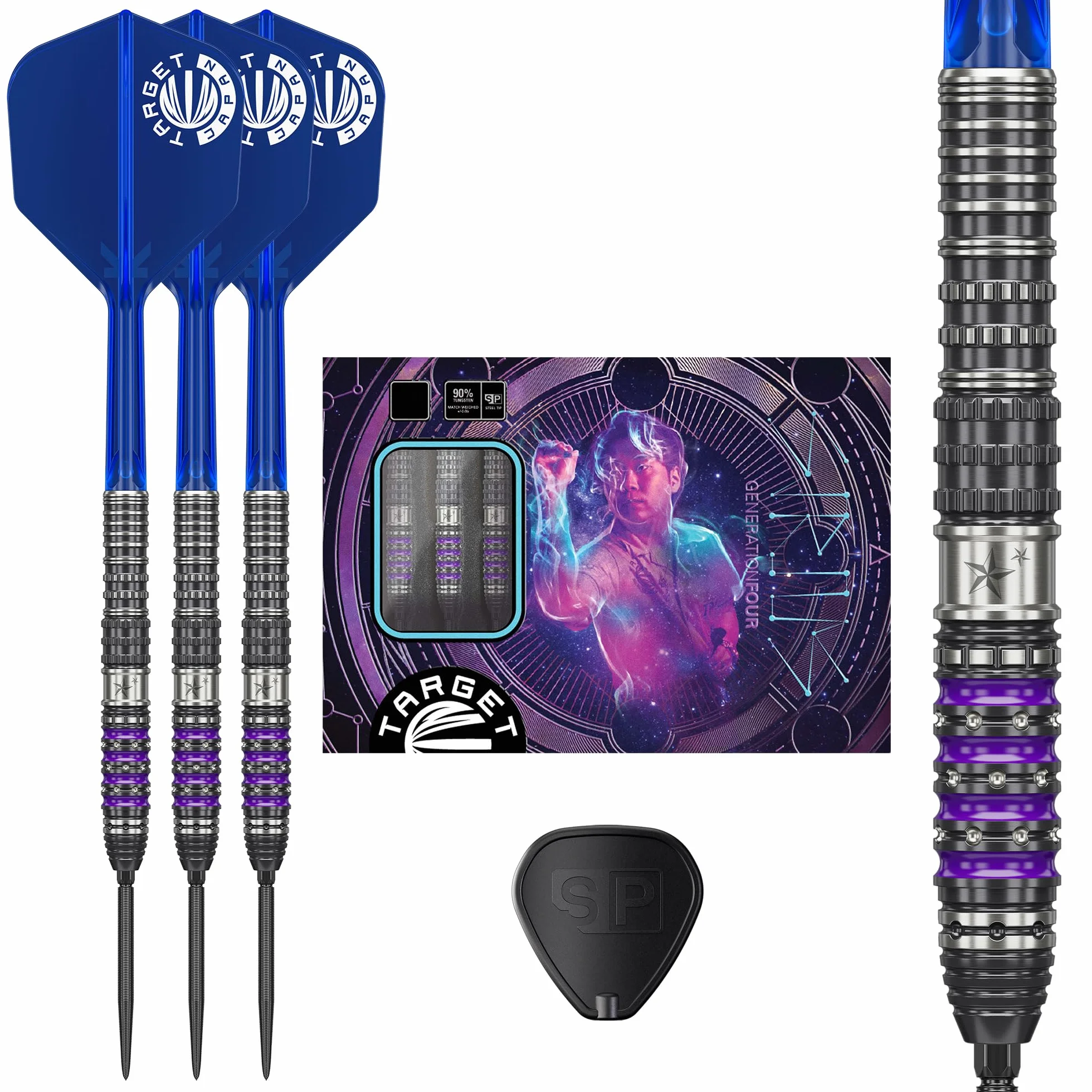 Target Japan Prime Series Sirius G4 Darts with Kflex, 22G | Zestaw do rzutek zawierający 90% wolframu, lotki K-Flex i shafty nr 6, stalowe końcówki 2BA, gracz Yuta Hayashi Gen 4