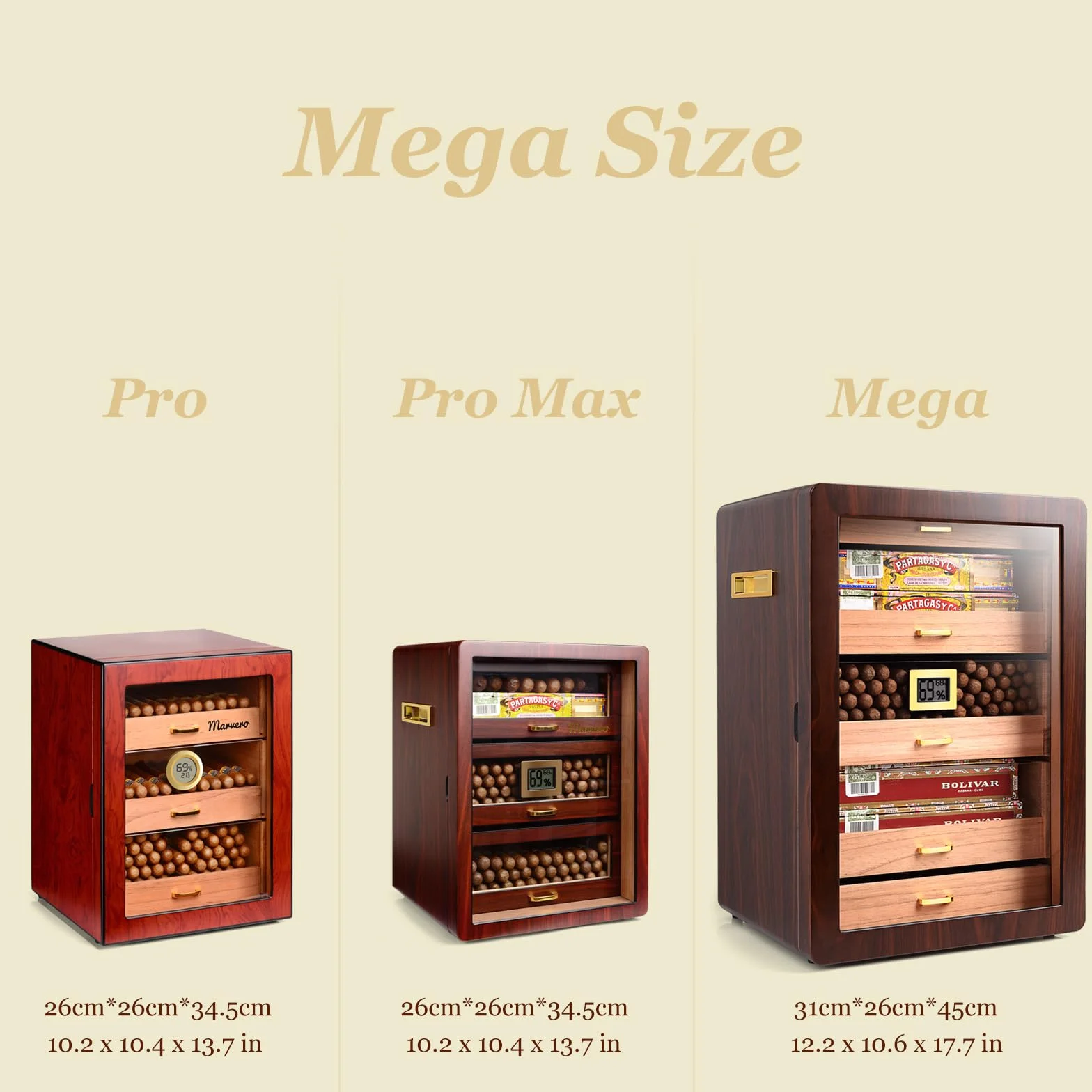 Humidor na cygara Marvero ręcznie robiona skrzynka na cygara, humidor na cygara, skrzynka z cedrowego drewna na 300 cygar z dokładnym higrometrem, nawilżacz do humidoru. Prezenty dla miłośników cygar.