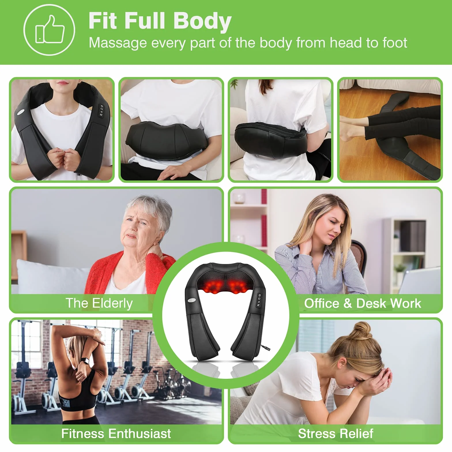 Cotsoco Bezprzewodowy masażer szyi i ramion, urządzenie do masażu Shiatsu z ciepłem, przenośne do łagodzenia bólu szyi i pleców, elektryczny, prezent dla kobiet i mężczyzn