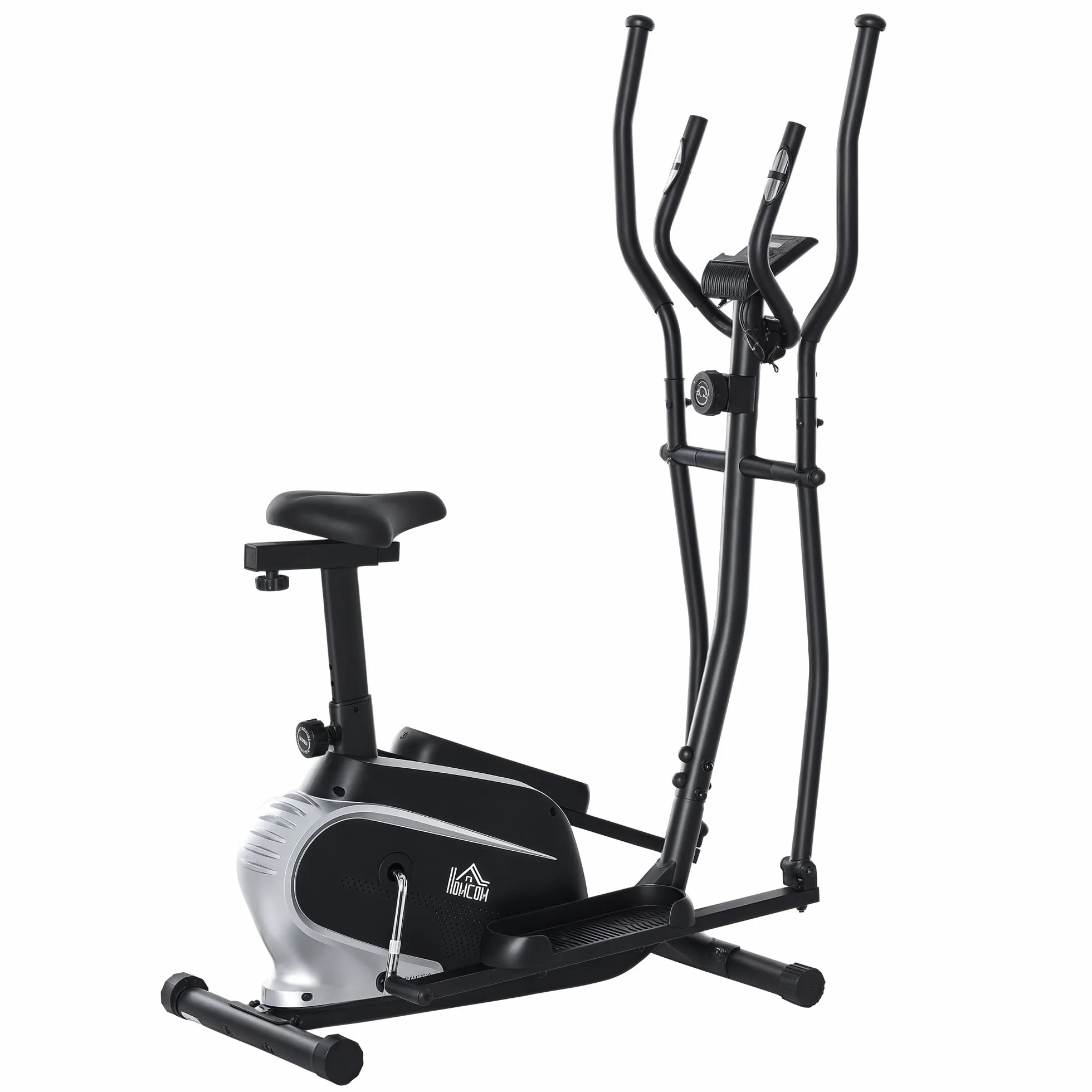 Rower eliptyczny HOMCOM 2 w 1 eliptyczny rower treningowy z monitorem LCD trenażer z regulowaną wysokością siodełka 8 poziomów 2 koła stal PVC ABS kolor czarny 103 x 62 x 151 cm