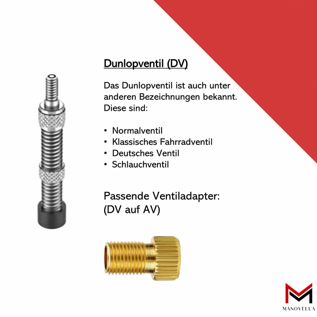 Manovella Zestaw adapterów do wentyli rowerowych AV DV SV – 3 adaptery + zestaw akcesoriów z 3 igłami do piłek i adapterem stożkowym – do wentyla samochodowego Schrader, Dunlop, Presta – z