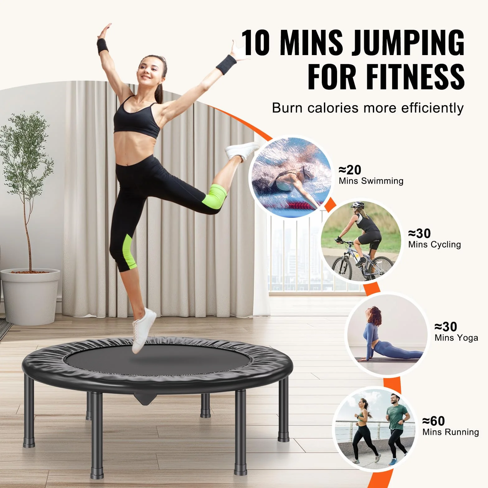 VEVOR Mini składana trampolina fitness 934 mm trampolina do ćwiczeń maksymalne obciążenie 100 kg mała stabilna i cicha trampolina do ćwiczeń do treningu w pomieszczeniach lub w ogrodzie
