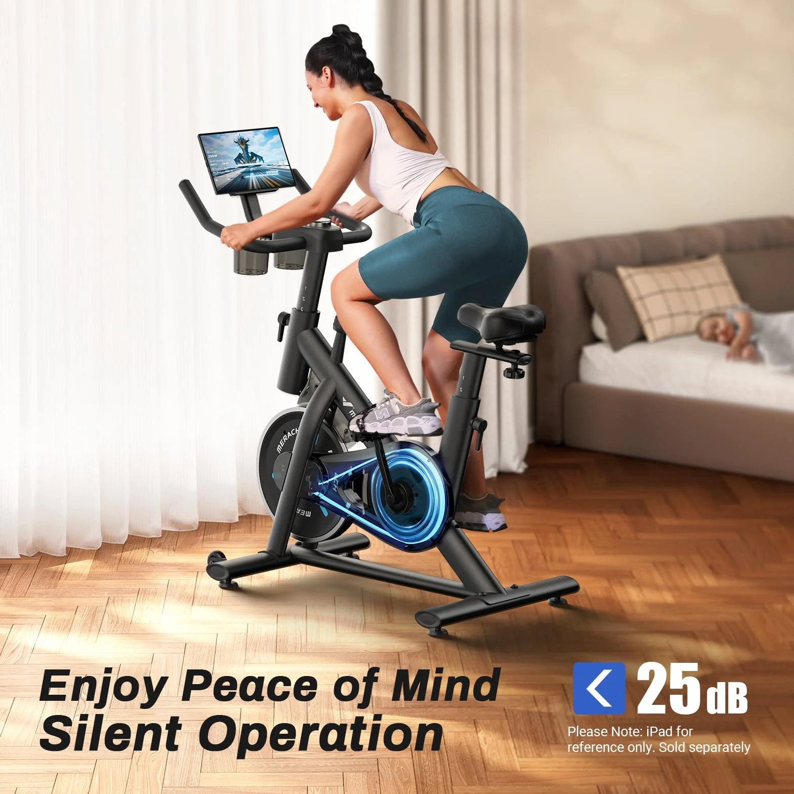 MERACH Domowy rower stacjonarny, cichy profesjonalny rower treningowy z regulowanym oporem, ekran LCD, wygodne i duże siedzenie, zastrzeżona aplikacja, idealny do domowego aerobiku, nośność 136 kg