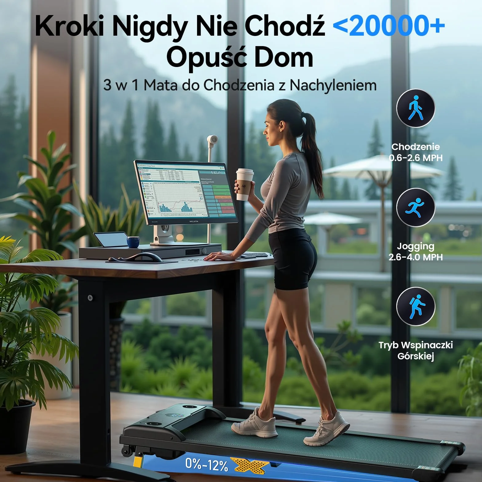 Podkładka do chodzenia z nachyleniem, 2,5 KM, przenośna bieżnia 3 w 1, z pilotem zdalnego sterowania, wyświetlacz LED, ukryty przełącznik bezpieczeństwa, mini maszyna do biegania, do domowego biura