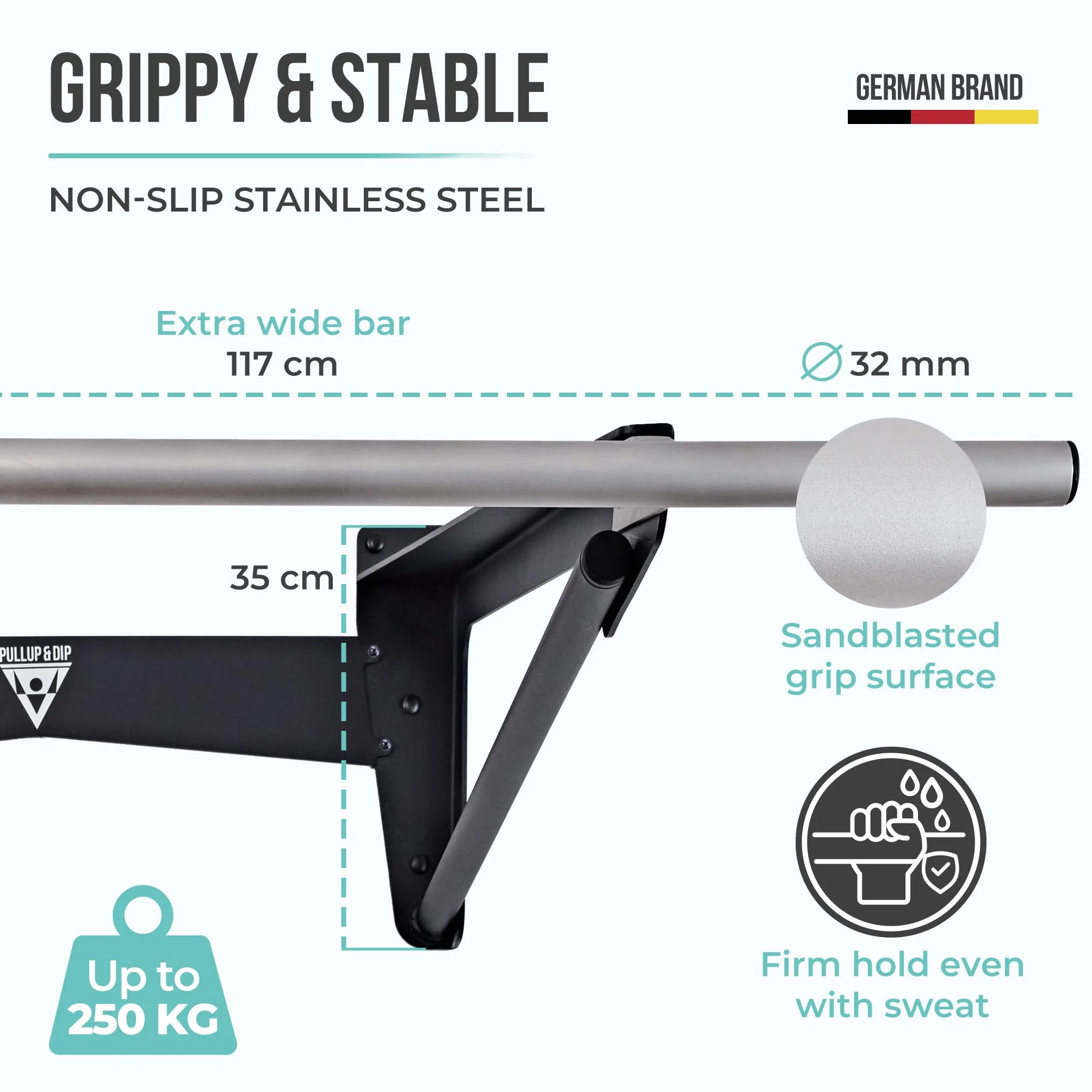 PULLUP & DIP - Muscle Up Bar Pull-Up Bar Wall for Outdoor Indoor | Calisthenics | Pull-Up Bar Stainless Steel Weatherproof for Front Lever Back Lever & Home Gym