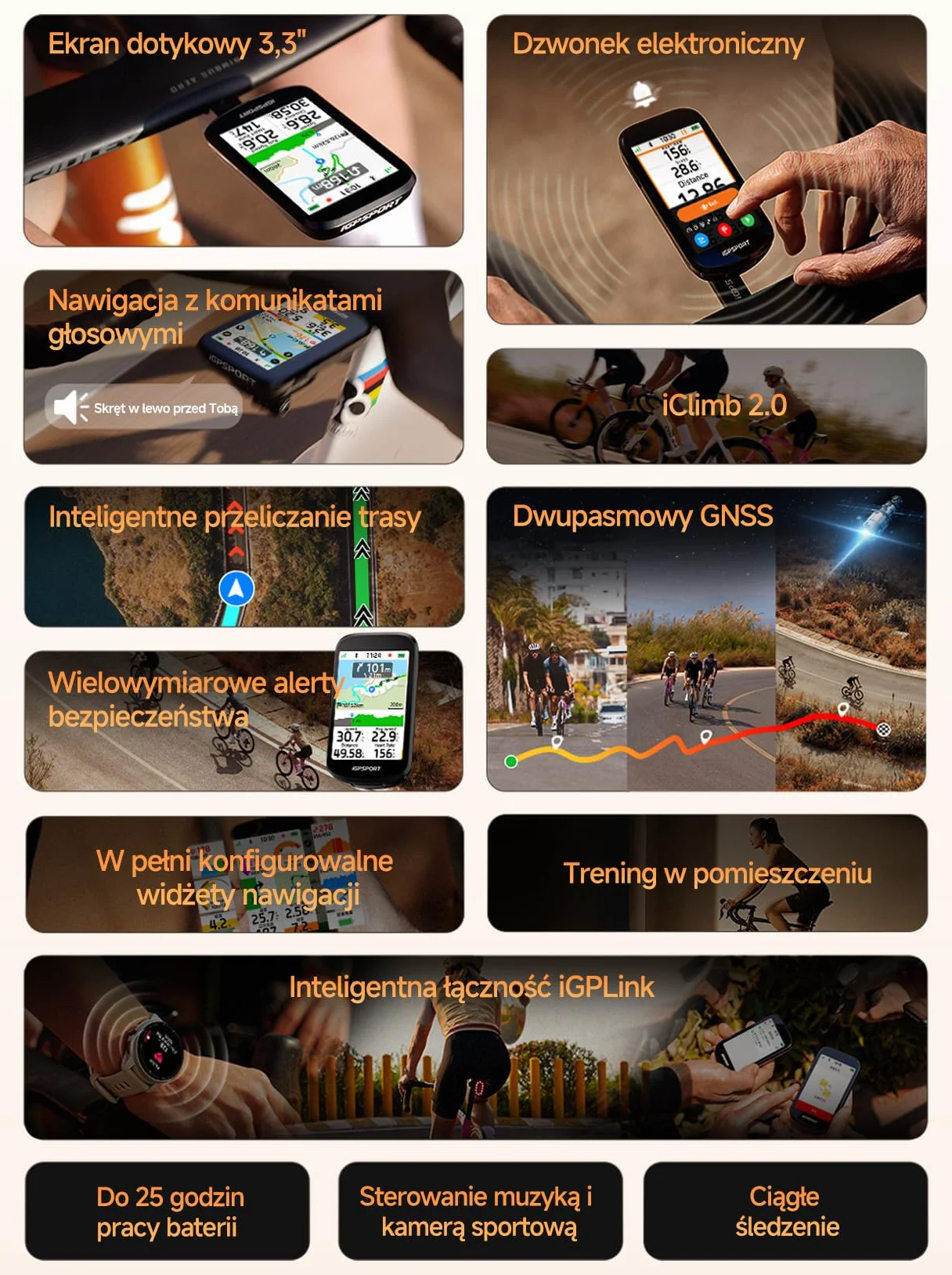 iGPSPORT BSC500 Licznik Rowerowy GPS, Ekran Dotykowy 3,3", Nawigacja Głosowa, iClimb 2.0, Elektroniczny Dzwonek i Funkcje Treningowe