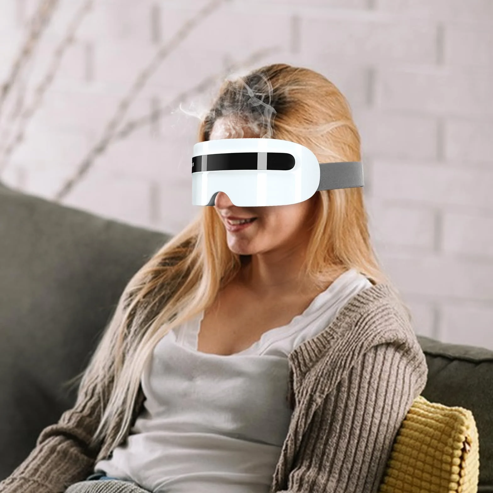 Masażer do oczu z parą, rozgrzewająca maska na oczy z wibracjami i muzyką Bluetooth, urządzenie do masażu oczu dla zmęczonych i suchych oczu, 5 trybów wielokrotnego ładowania