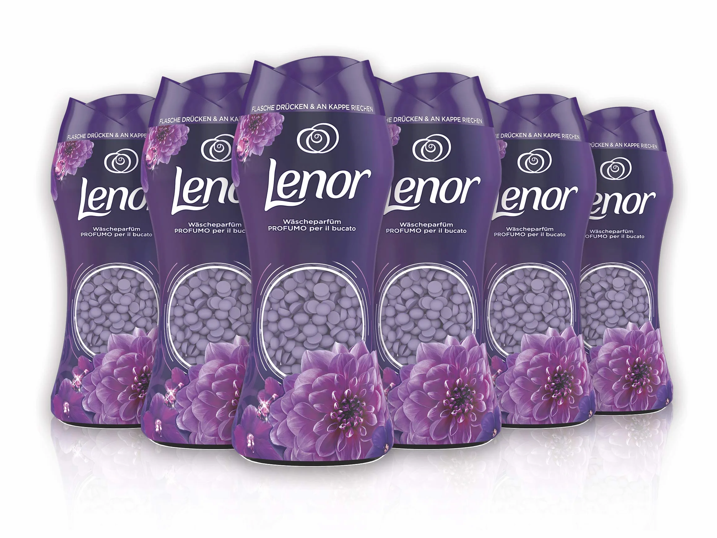 Lenor Perełki zapachowe do prania w pralce z zapachem ametystu i kwiatów, zestaw 6 szt. (6 x 210 g), wzmacniacz zapachu, rozmiar maxi, 100% plastik z recyklingu