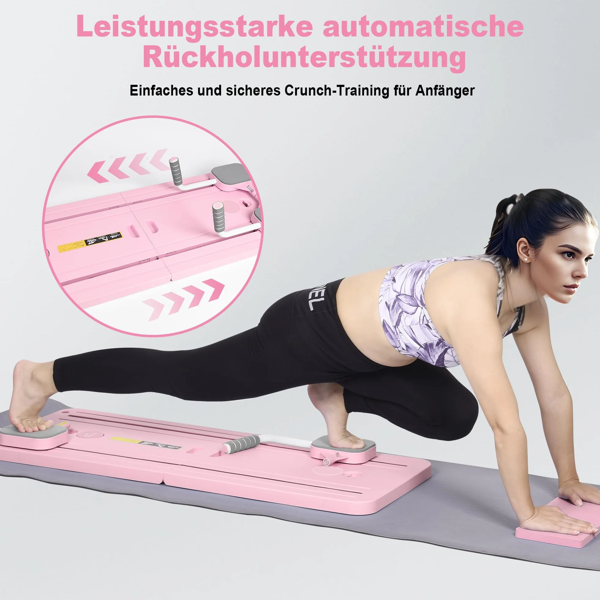 Pilates Board Reformer-Set 23 kg Rückprallkraft Faltbares Pilatesgerät Knieschutz Videoanleitung