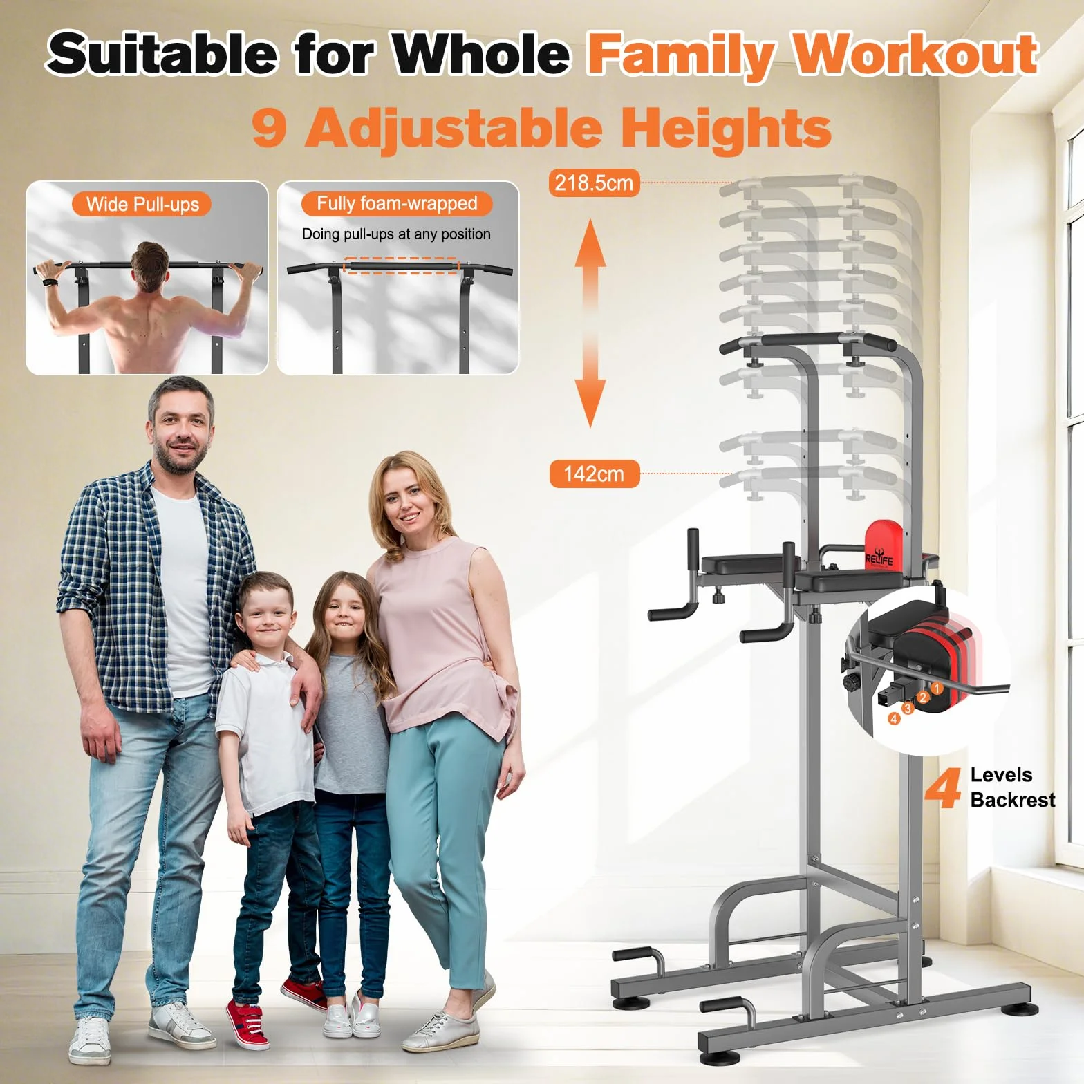 RELIFE REBUILD YOUR LIFE Ćwiczenia Power Tower Dip Pull Up Stacja podbródka Stojaki wolnostojący pręt sprzęt do treningu siłowego