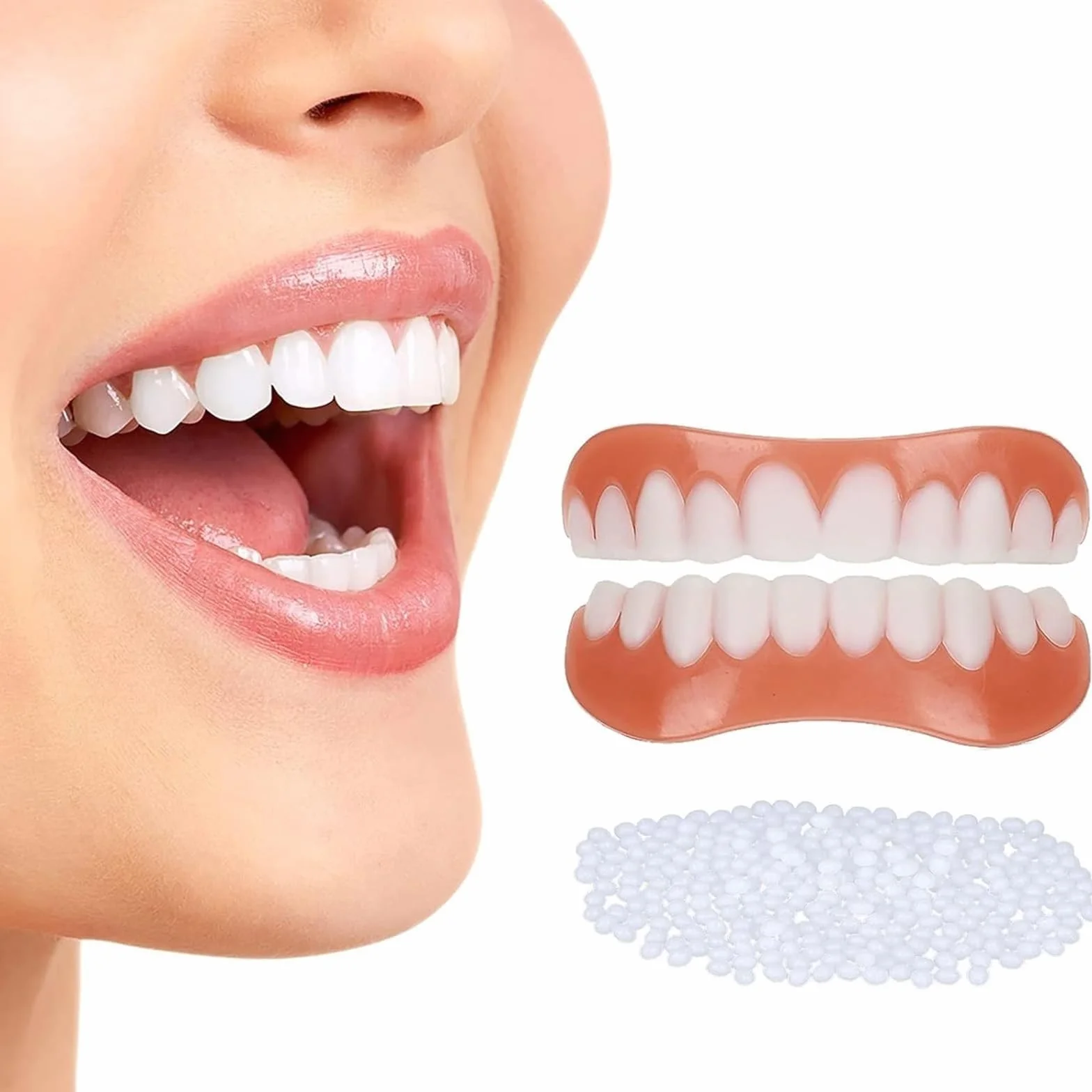Snap on Perfect Smile Sztuczne Zęby 1 Pary Zatrzaskowe Silikonowe Forniry, Tymczasowe Wybielanie Proteza Okładka Górne I Dolne, Licówki Natychmiastowe Protezy Dla Mężczyzn I Kobiet Dorosły