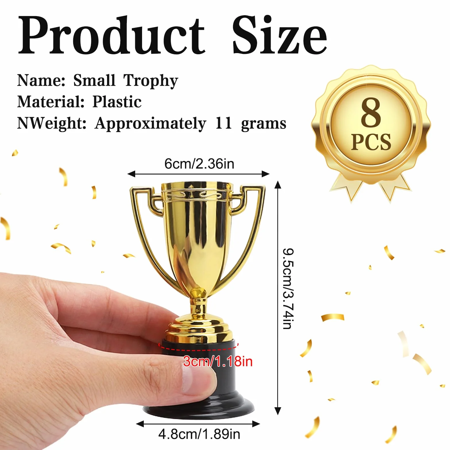 8 sztuk trofeów na prezent, mini złote trofea dla dzieci, tworzywo sztuczne, mini zwycięzcy puchary, puchar dla dzieci, na imprezę, jako upominek, urodziny dziecka, konkursy sportowe