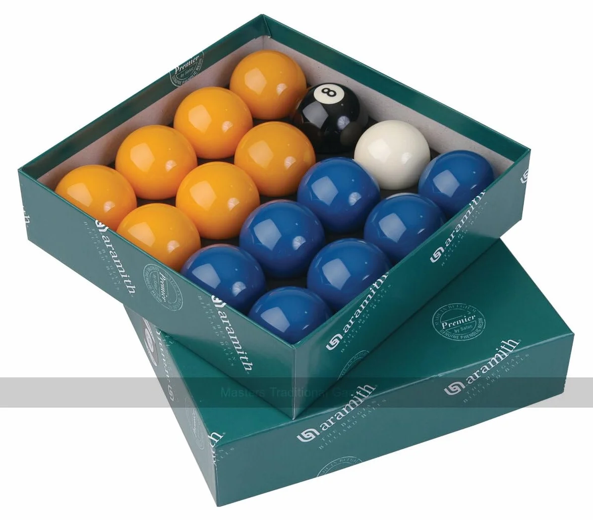 Aramith League Pool Balls - Blue and Yellow (2 inch with 1 7/8 inch white)