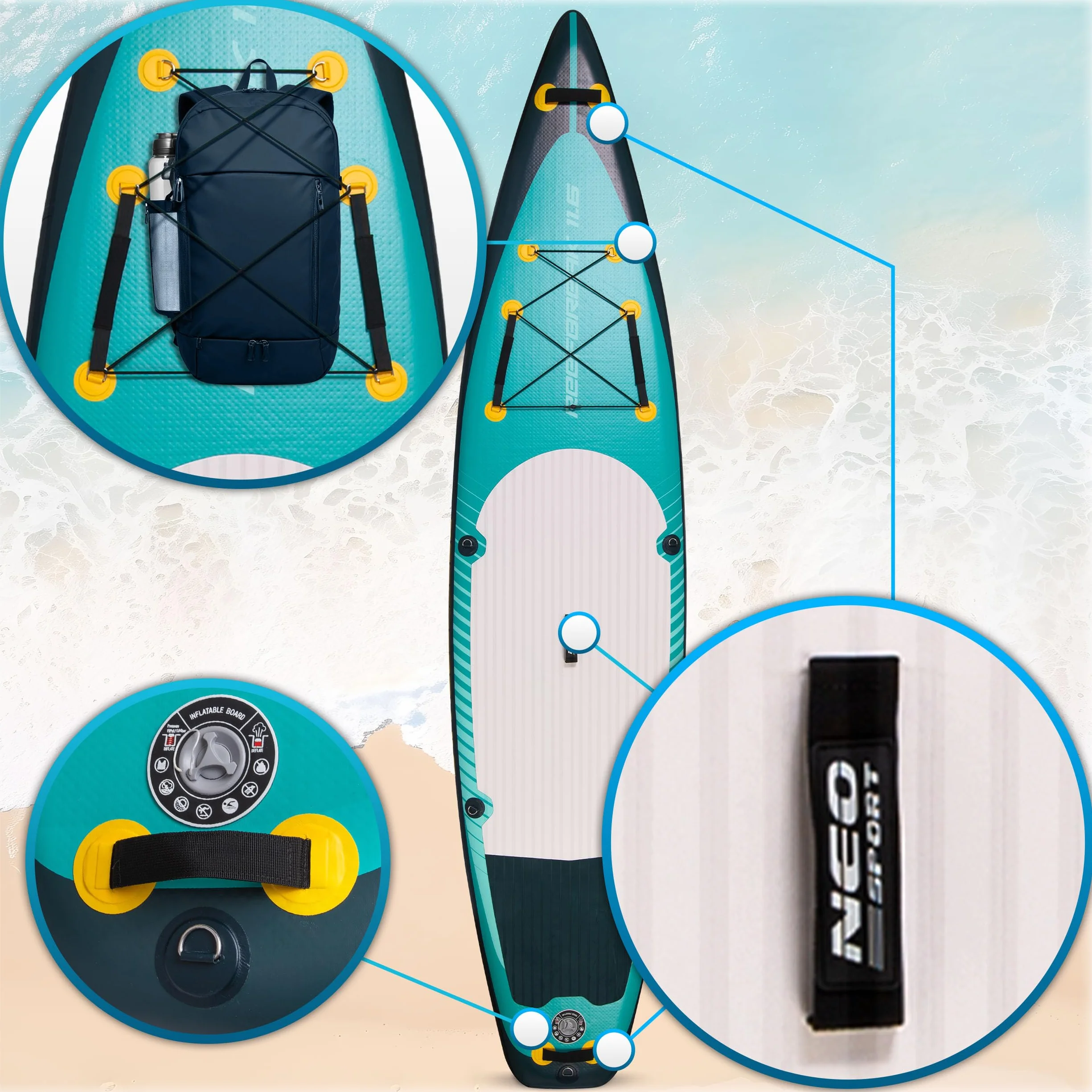 Neo-Sport deska SUP Reefbreak 350cm pompowana kompletna z wiosłem siedziskiem i plecakiem