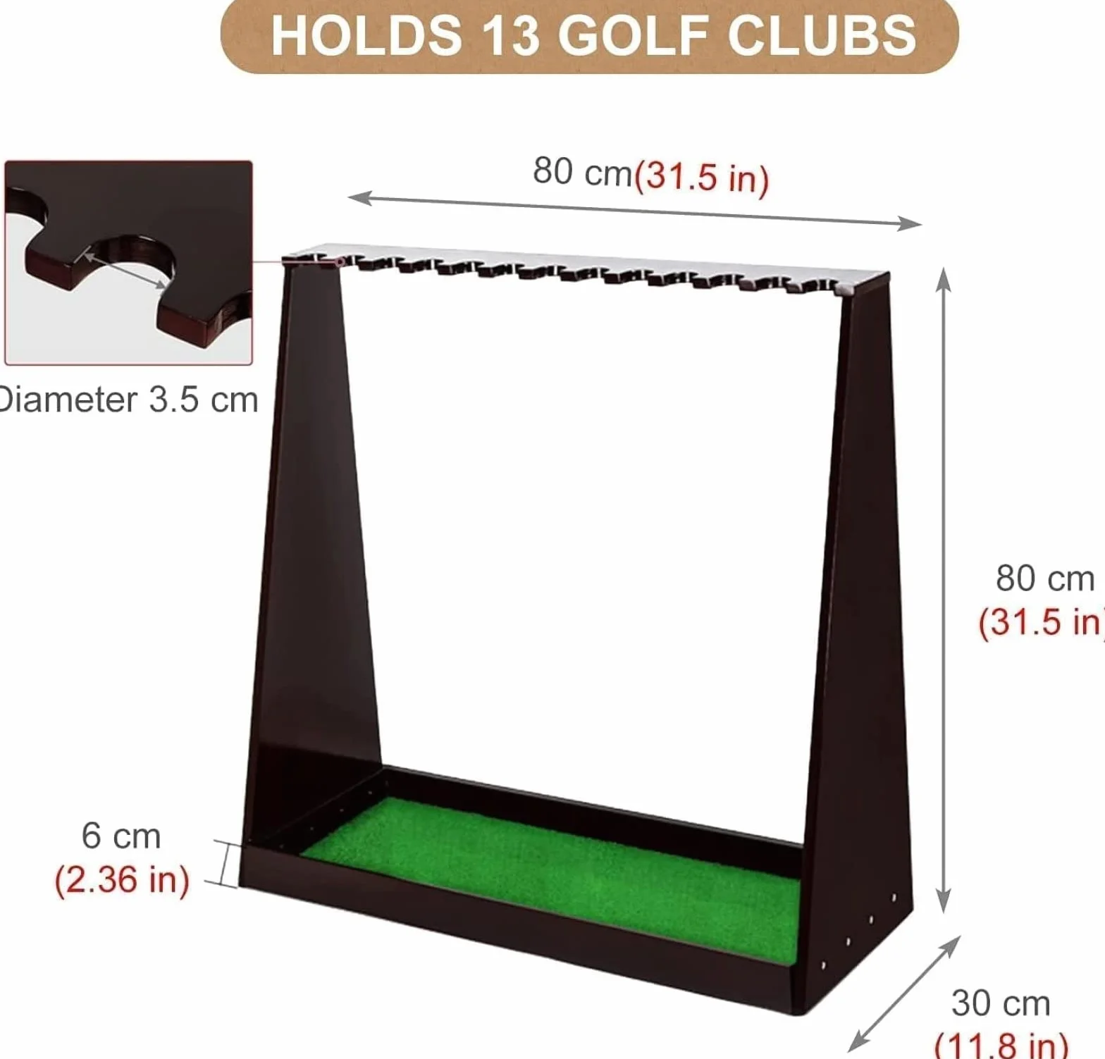 Drewniany stojak na kije golfowe, stojak na kije golfowe, organizer do klubów golfowych, 13 otworów, stojak na kije golfowe, wewnętrzny stojak ekspozycyjny, zewnętrzny kij golfowy, stojak na kije golfowe, uchwyt na kij golfowy