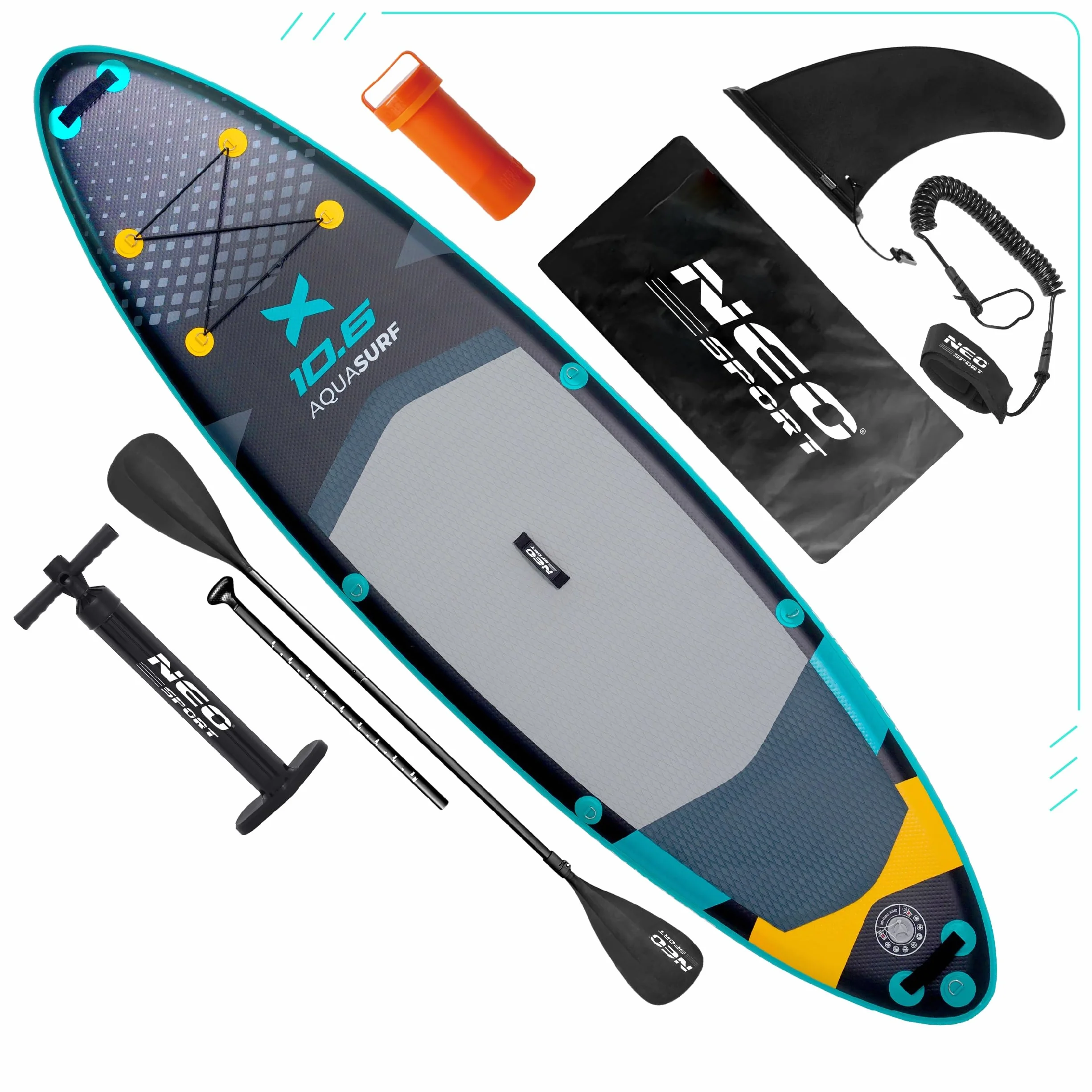 Neo-Sport Deska SUP Nadmuchiwana - 320 cm - Zestaw z Akcesoriami - Ręczna Pompka Wiosło Leash Plecak - Aquasurf 10.6