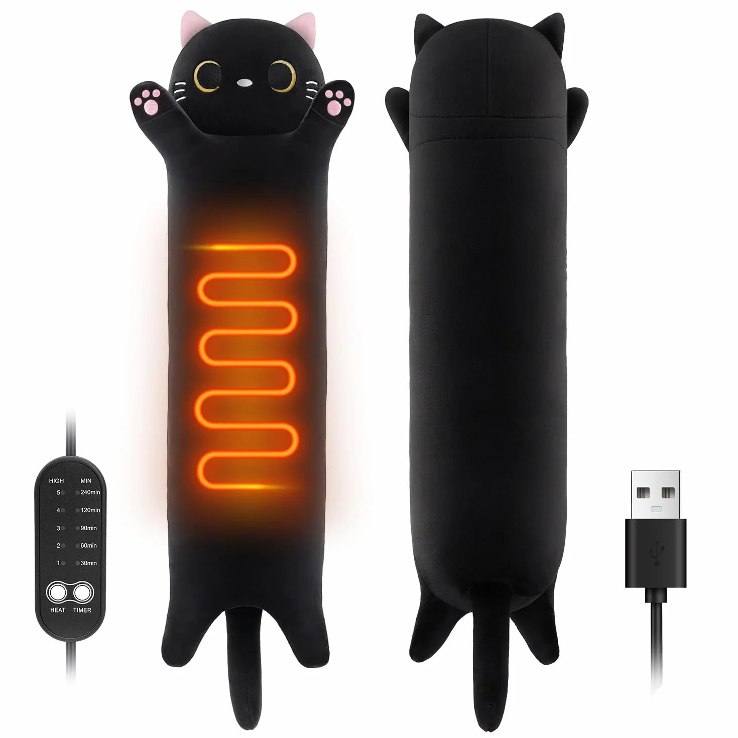 Elektryczna podkładka grzewcza na okres, ulga w bólu pleców, podgrzewana podkładka menstruacyjna, zasilana przez USB, pluszowy kot, przenośne, wypchane zwierzę, zabawne kobiety, dzieci, nastolatki