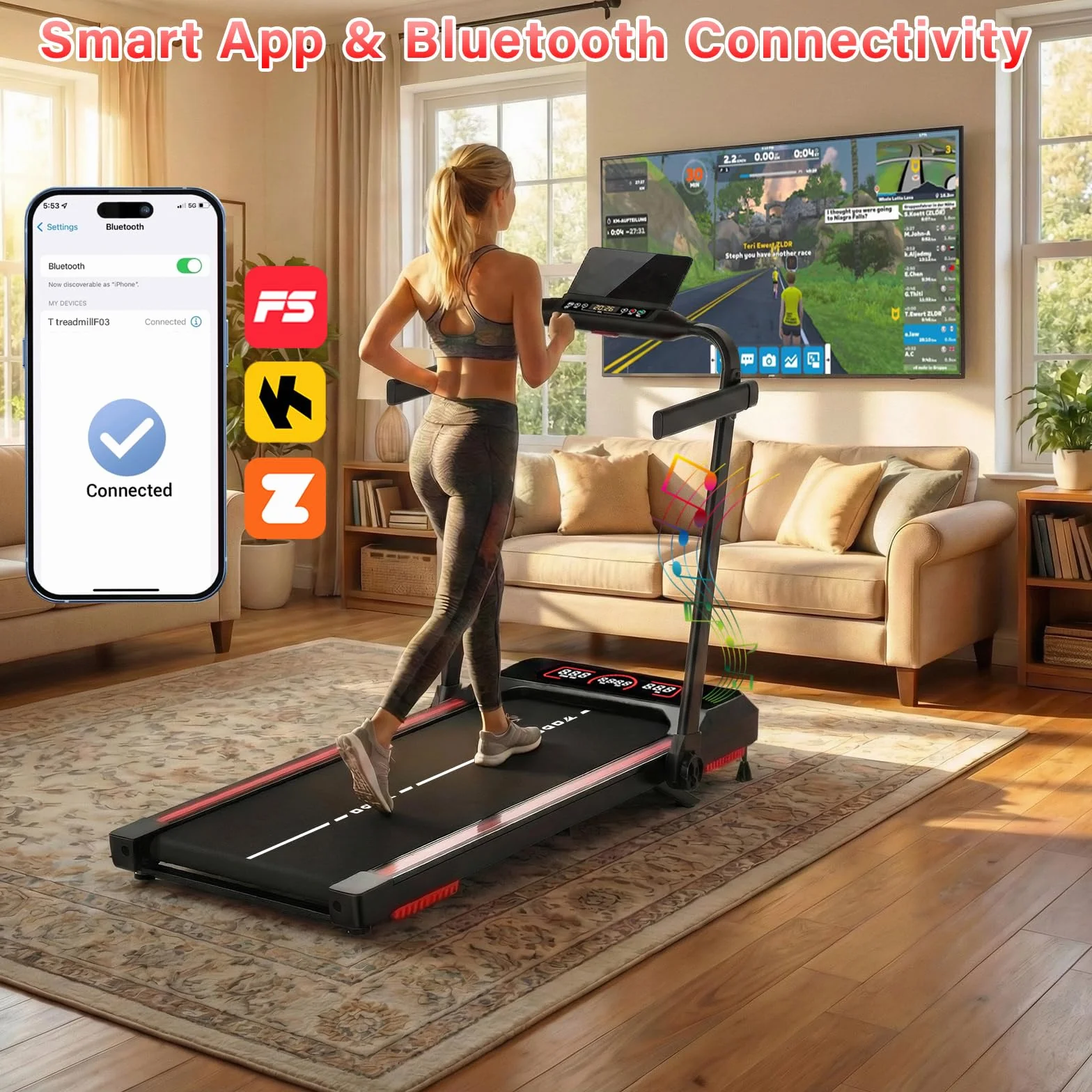 TODO Walking Pad Bieżnia Składana z Ręczne Nachyleniem 10% 12 km/h Bluetooth Głośnik APP LED 150kg