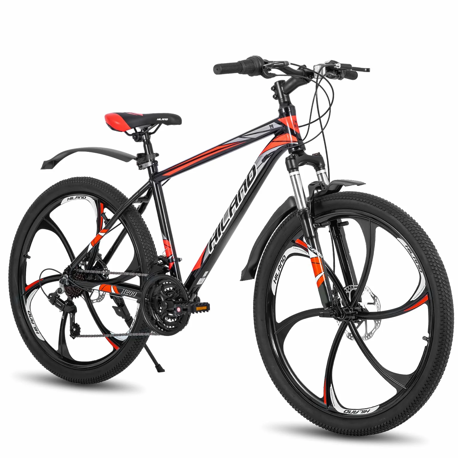 Hiland rower górski MTB 26", z aluminiową ramą, hamulec tarczowy, widelec amortyzowany 3/6, koła szprychowe, dla młodzieży, dla mężczyzn, kobiet, chłopców, dziewczynek, czarny/biały
