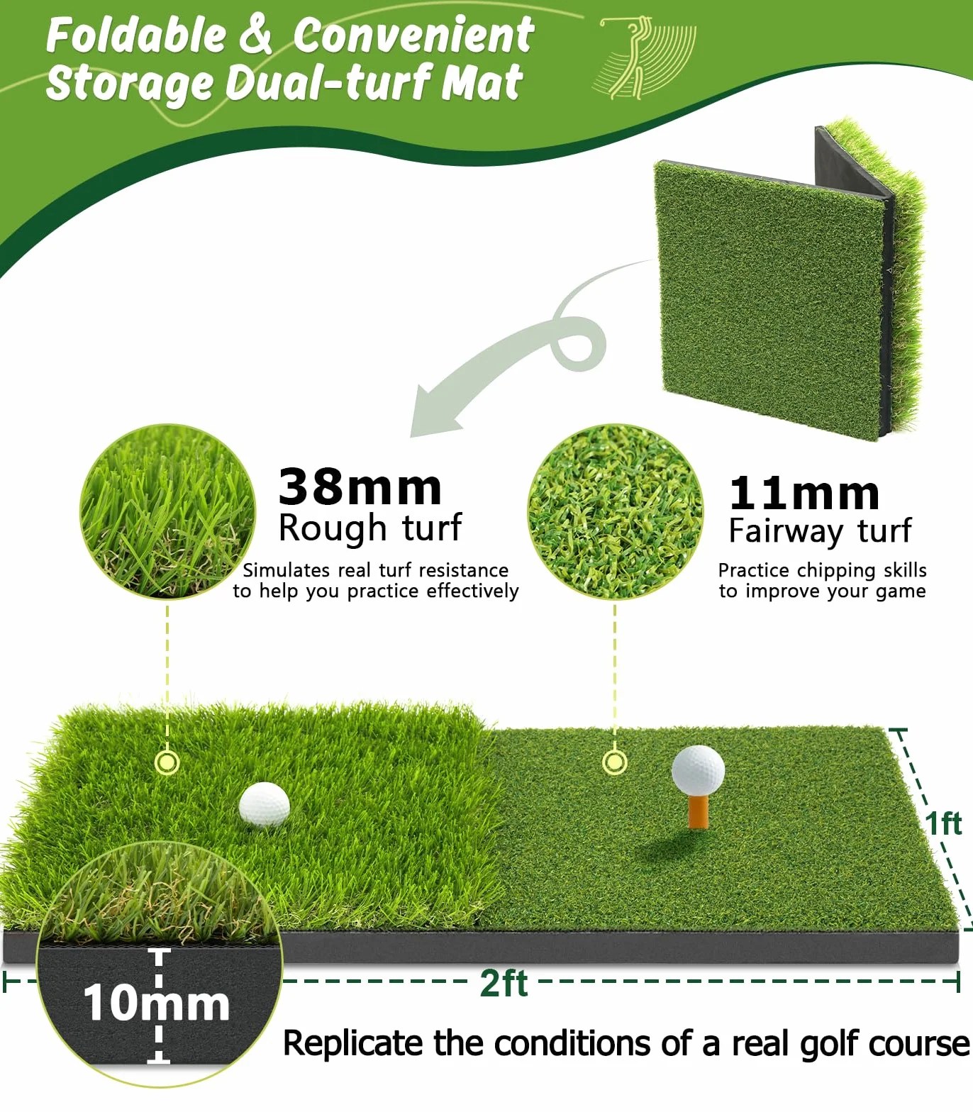 Siatka treningowa do golfa 3x2m z matą podwójną murawą, czarna