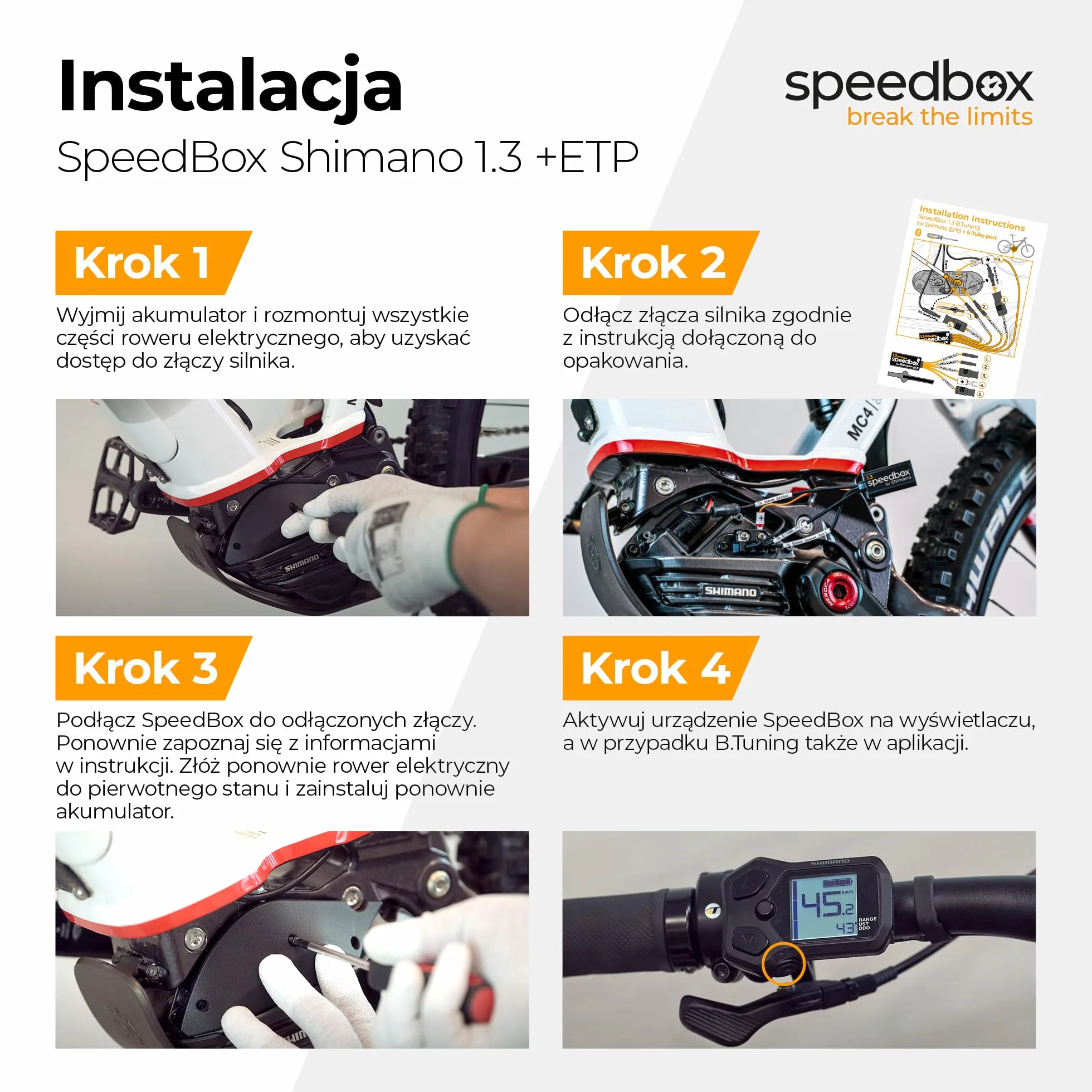 SpeedBox 1.3 B.Tuning (z Bluetooth) kompatybilny z Shimano EP8 / Chip tuningowy dla E-Bike z silnikami Shimano + E-Tube Port Di2 + System satelitarny/Aplikacja SpeedBox