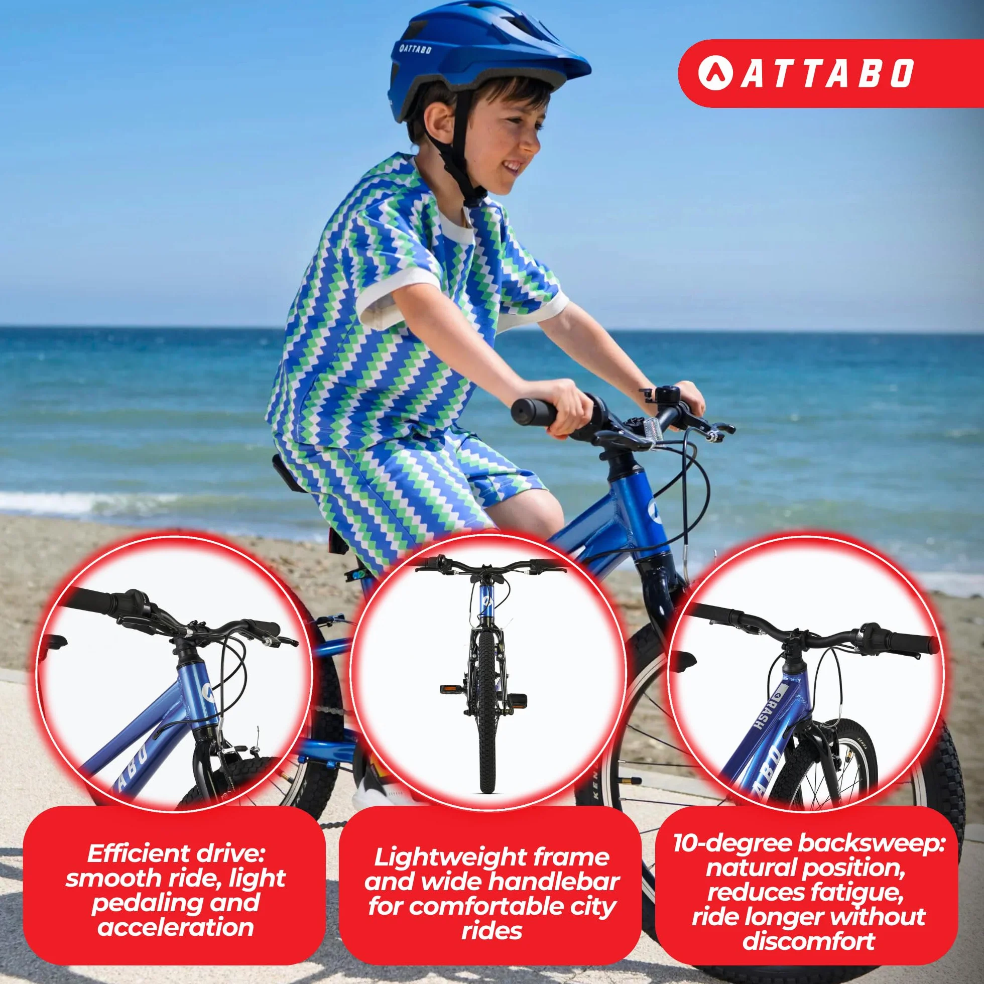 ATTABO Rash 20 rower dziecięcy (5–9 lat), lekka aluminiowa rama, koła 20", 8-biegowa przerzutka Shimano od 110 do 135 cm, ergonomiczny, stabilny i wszechstronny