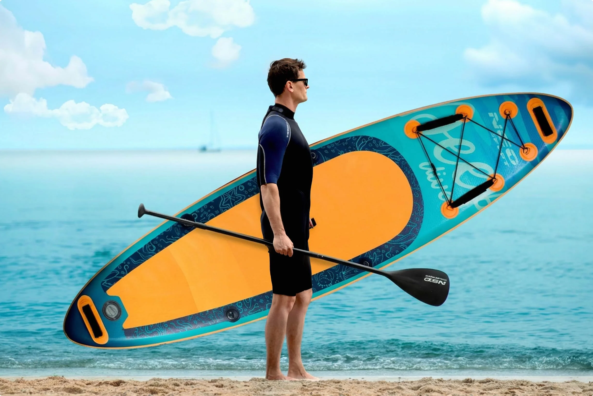 Neo-Sport Deska SUP - Stand Up Paddle Board Aquasurf 10.6 - Uniwersalna Deska Allround - Zestaw dla Początkujących do Rekreacji - 320x84x15 cm - do 140kg - Wiosło, Pompka, Smycz i Plecak - Brązowa