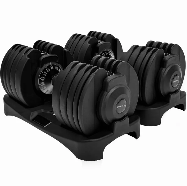 BRAINGAIN Regulowana, hantli para 15 w 1 (24 kg) ustawienia ciężaru, technologia Smart-Click umożliwiająca szybką zmianę ciężaru z bezpiecznym systemem blokującym, antypoślizgowy uchwyt