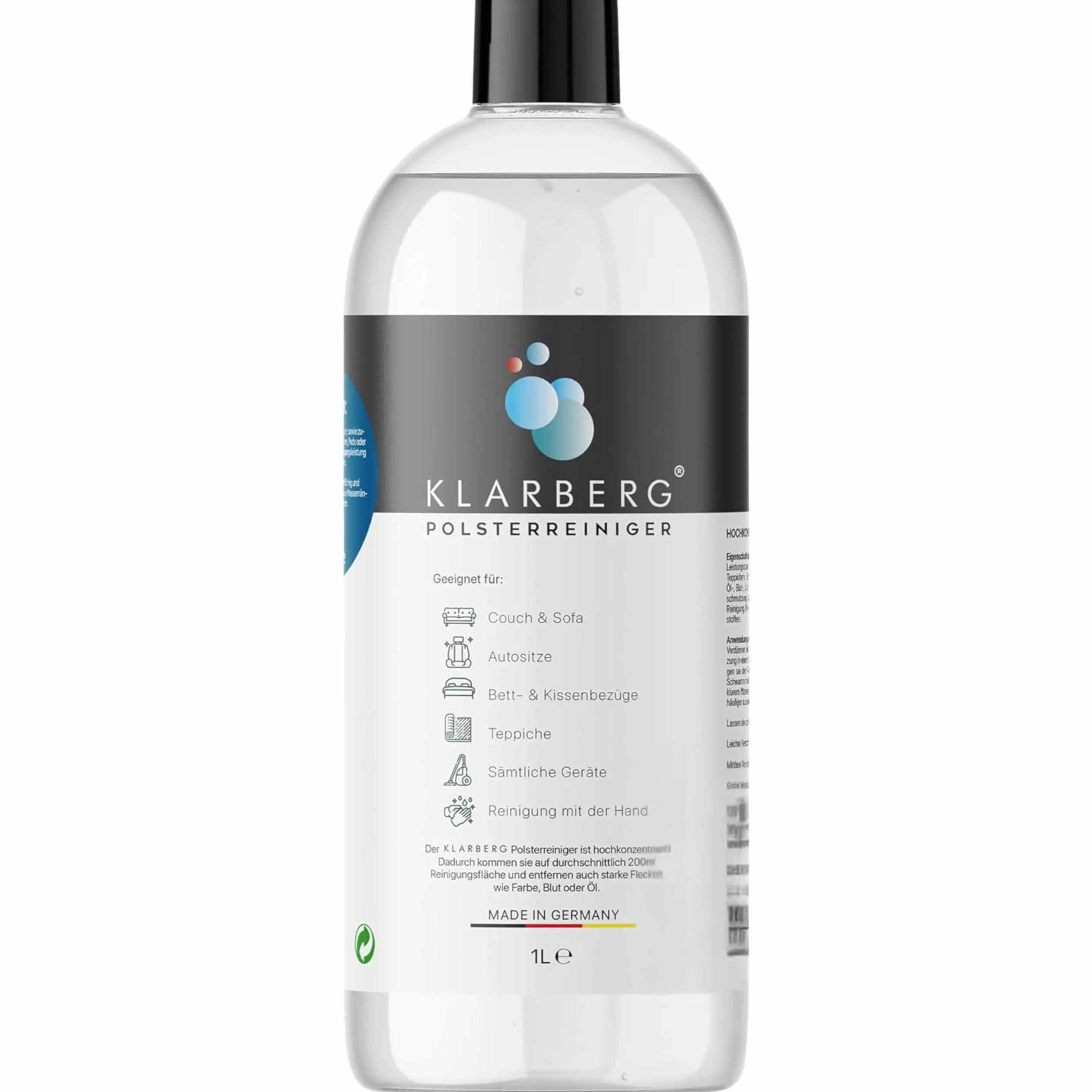 KLARBERG® 1 l koncentrat do czyszczenia tapicerki I środek do czyszczenia tapicerki, do sof, dywanów, foteli samochodowych, środków do czyszczenia tekstyliów i wielu innych. Nadaje się do odkurzaczy