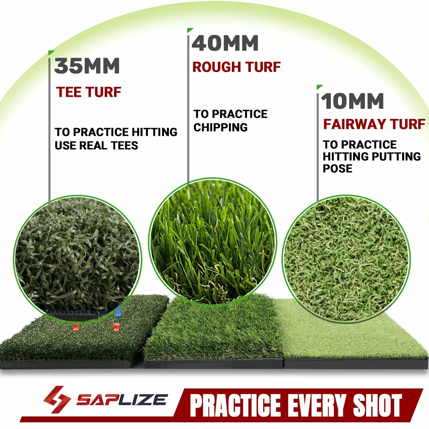 SAPLIZE Duża składana mata do gry w golfa, ciasna linia, surowa i fairway do jazdy samochodem, chippingu i treningu puttingu, przenośna mata do ćwiczeń golfowych