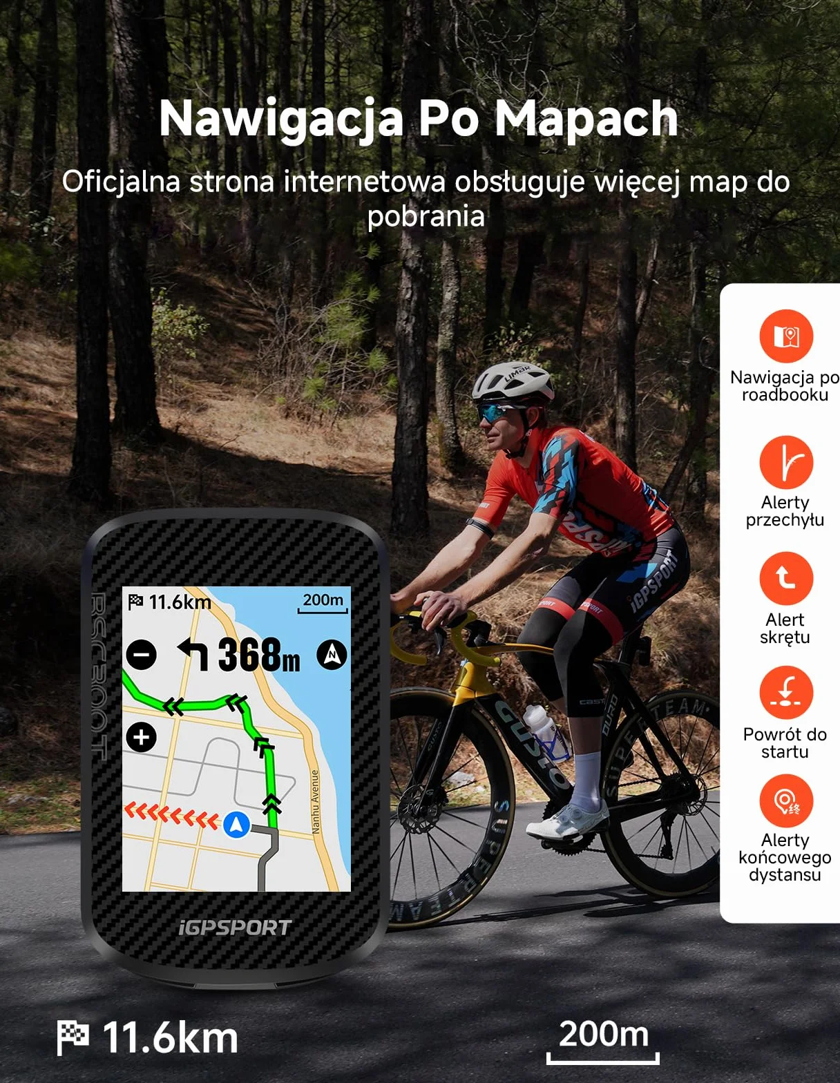iGPSPORT BSC300T Licznik Rowerowy GPS, Kolorowy Ekran Dotykowy 2,4 Cala, Funkcja Nawigacji Map, Funkcja Treningowa, Obsługa 130 Danych, Kompatybilny z Rowerami Elektrycznymi,BSC300T