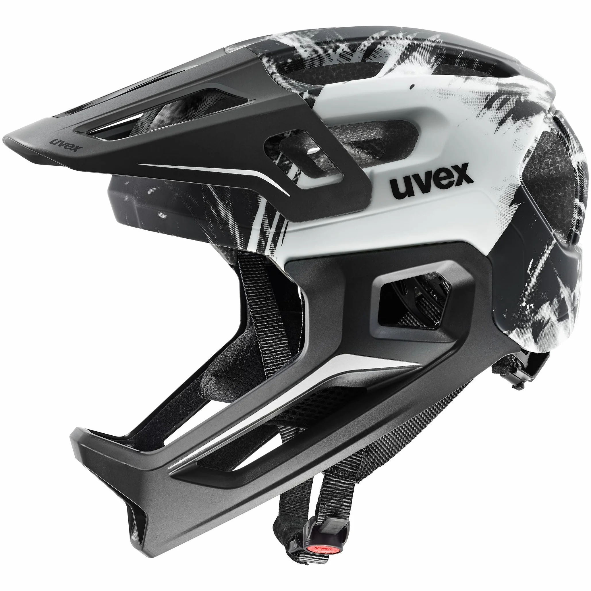 uvex react jr. fullface, kask rowerowy unisex-dzieci, black-white matt, 52-56 cm