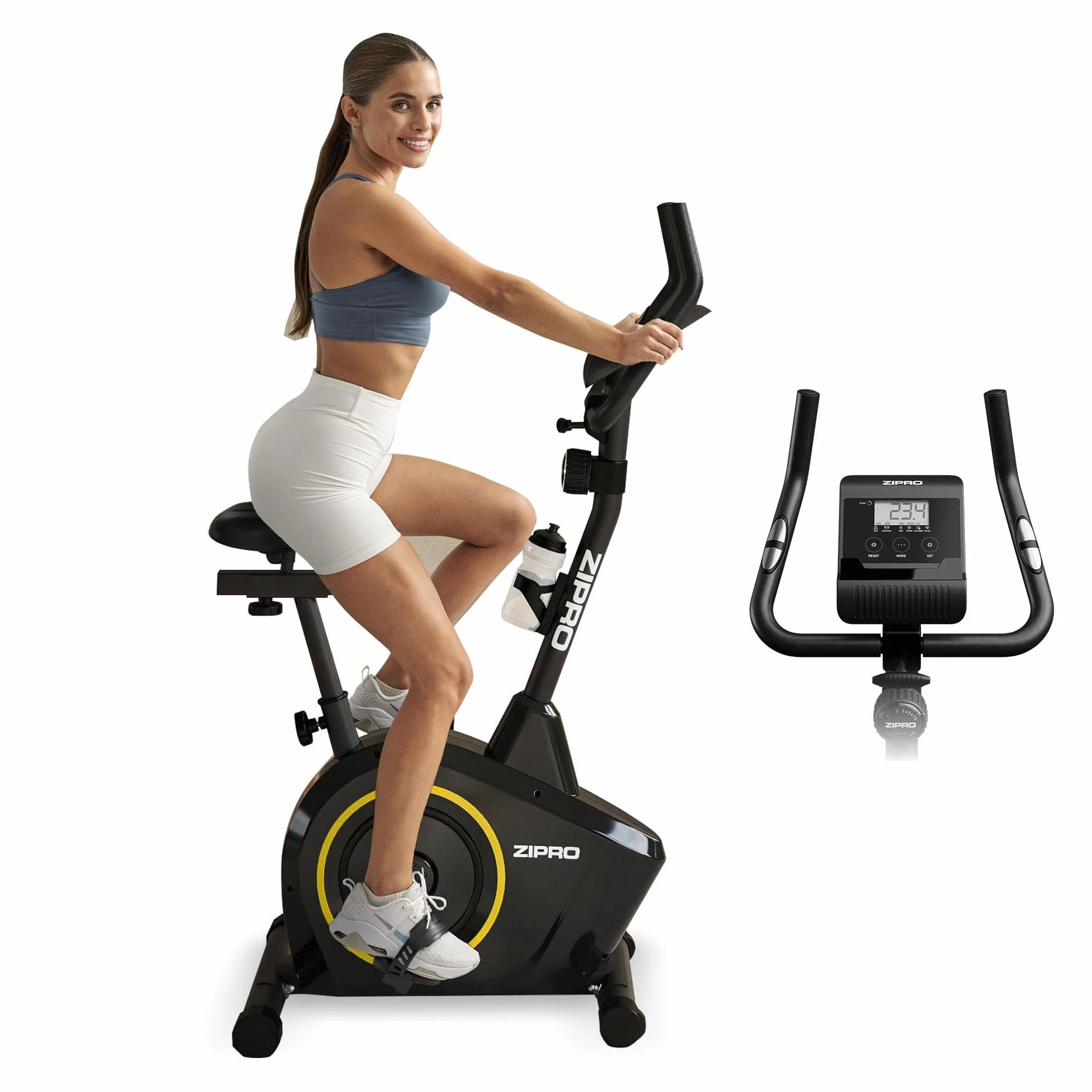 ZIPRO Rower Treningowy z 8 Stopniowym Oporem Magnetycznym, Pomiarem Pulsu, Wyświetlaczem LCD, Uchwytem na Telefon, Regulowanym Siodełkiem i Kierownicą, Rower Domowy do Treningu Cardio (Boost)